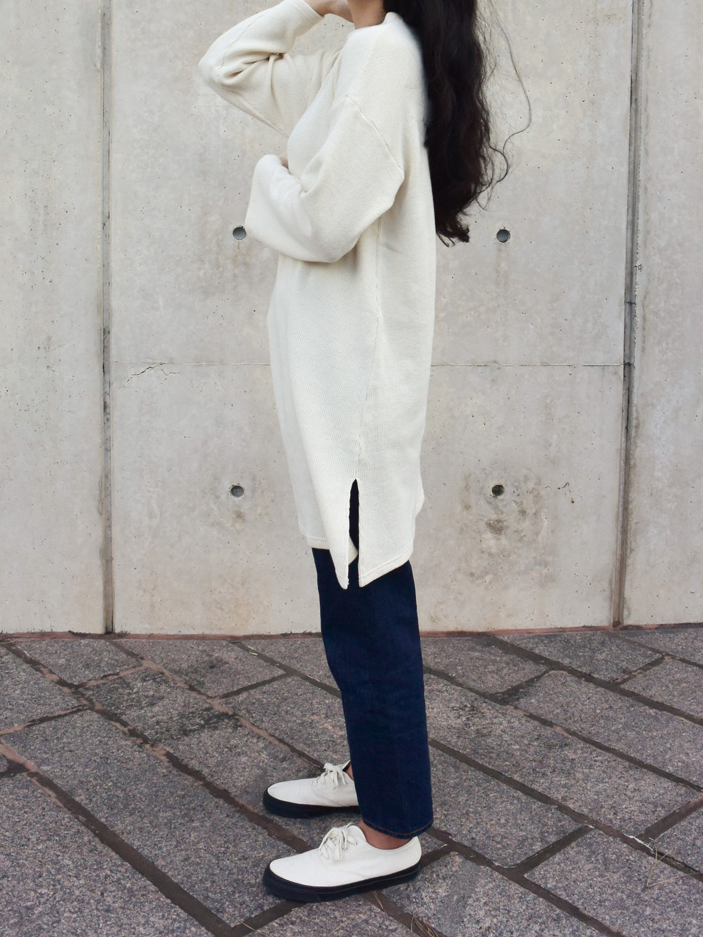 Namu Shop - Ichi Antiquites Cotton Rib Knit Long Pullover Natural