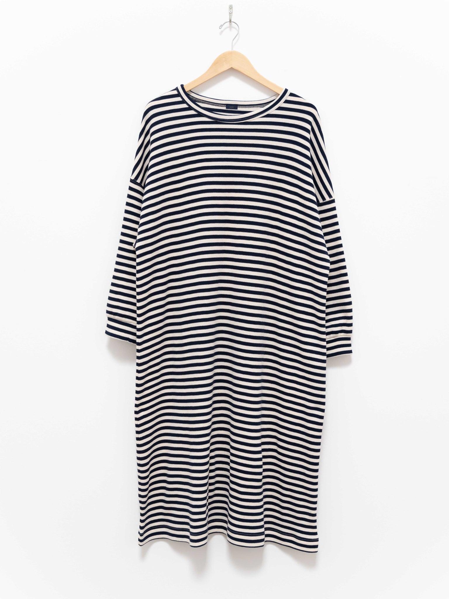 Cotton Waffle Knit Dress - Natural x Navy Cotton Waffle Knit Dress - Natural x Navy