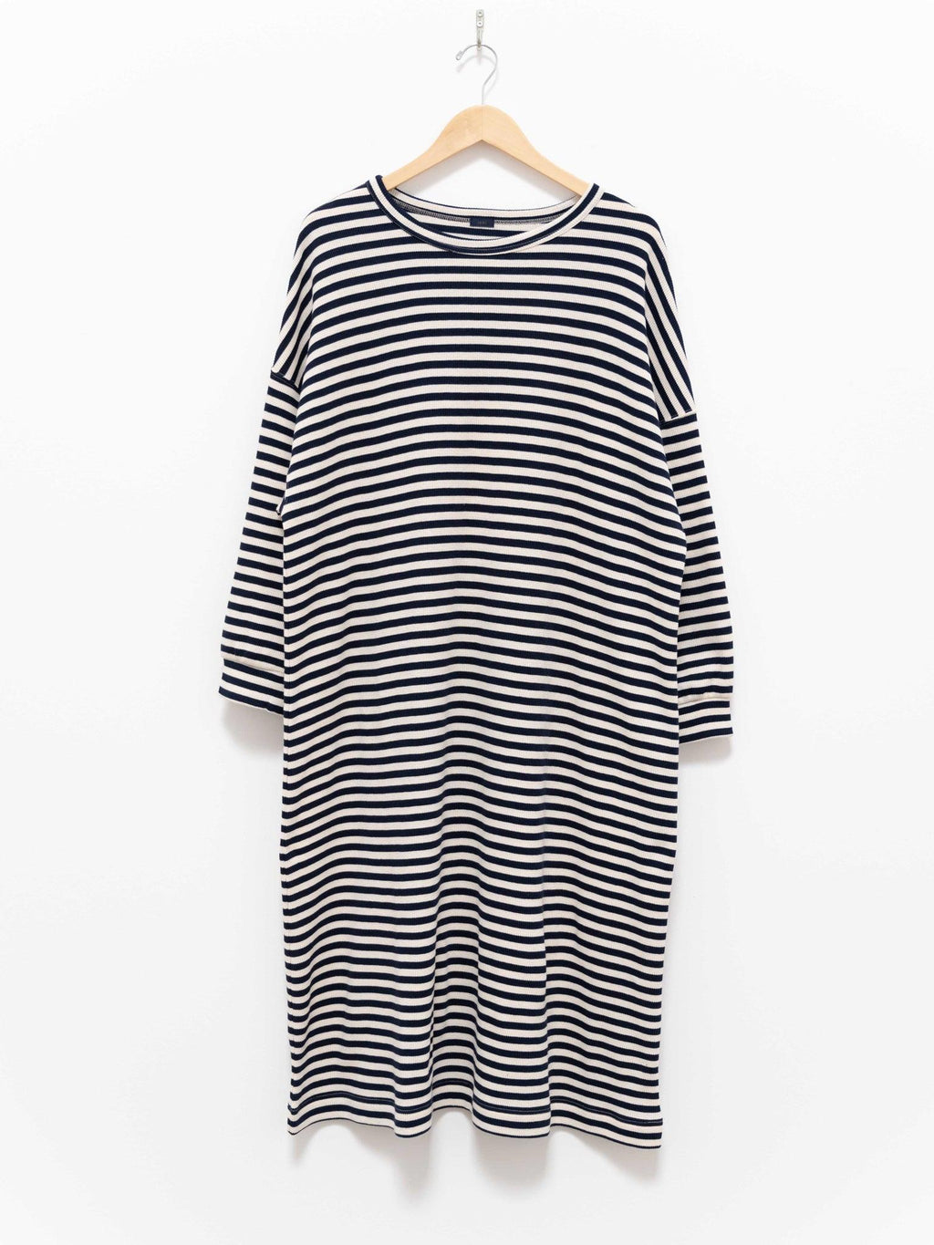 Namu Shop - Ichi Antiquites Cotton Waffle Knit Dress - Natural x Navy