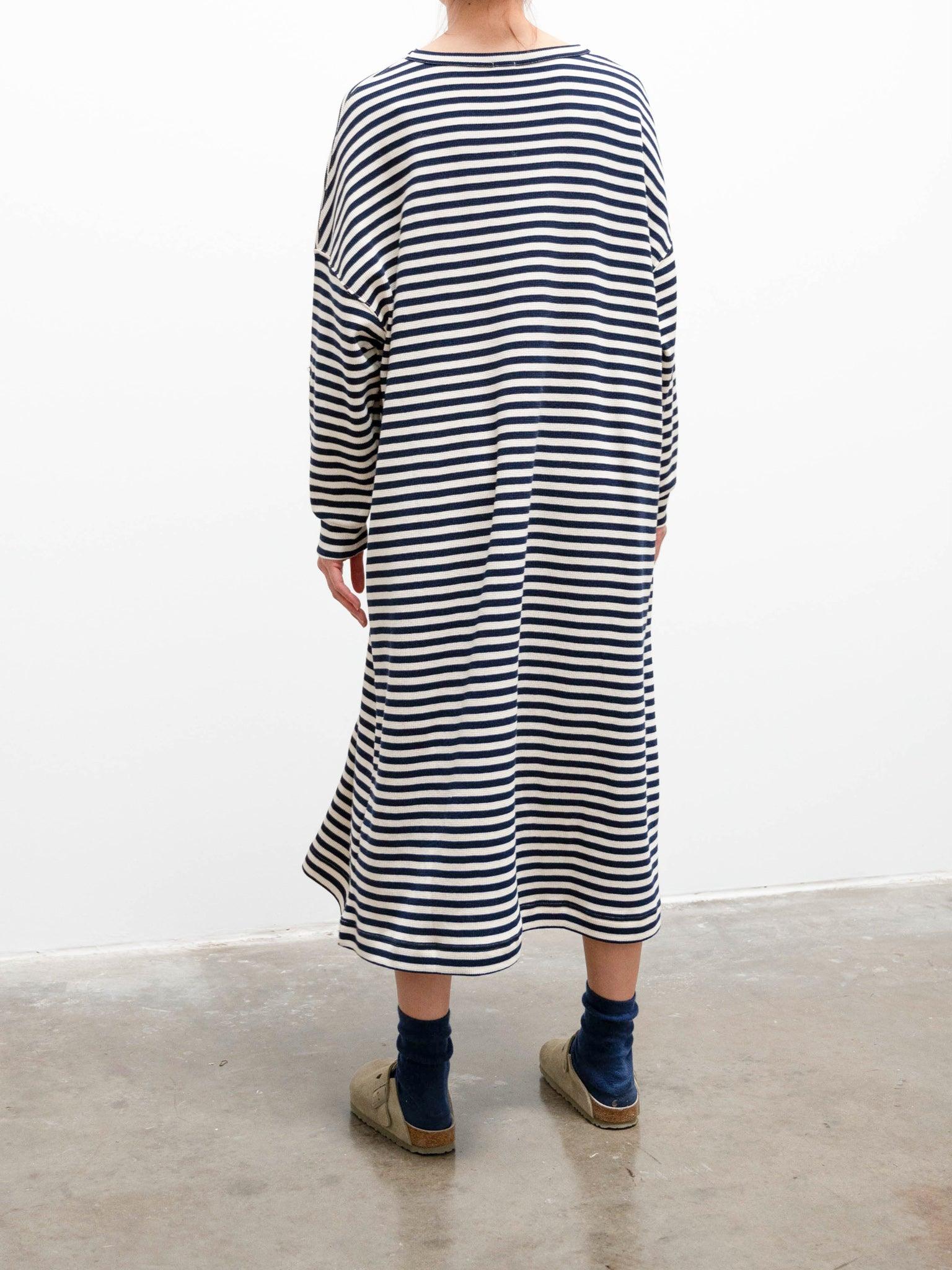 Namu Shop - Ichi Antiquites Cotton Waffle Knit Dress - Natural x Navy