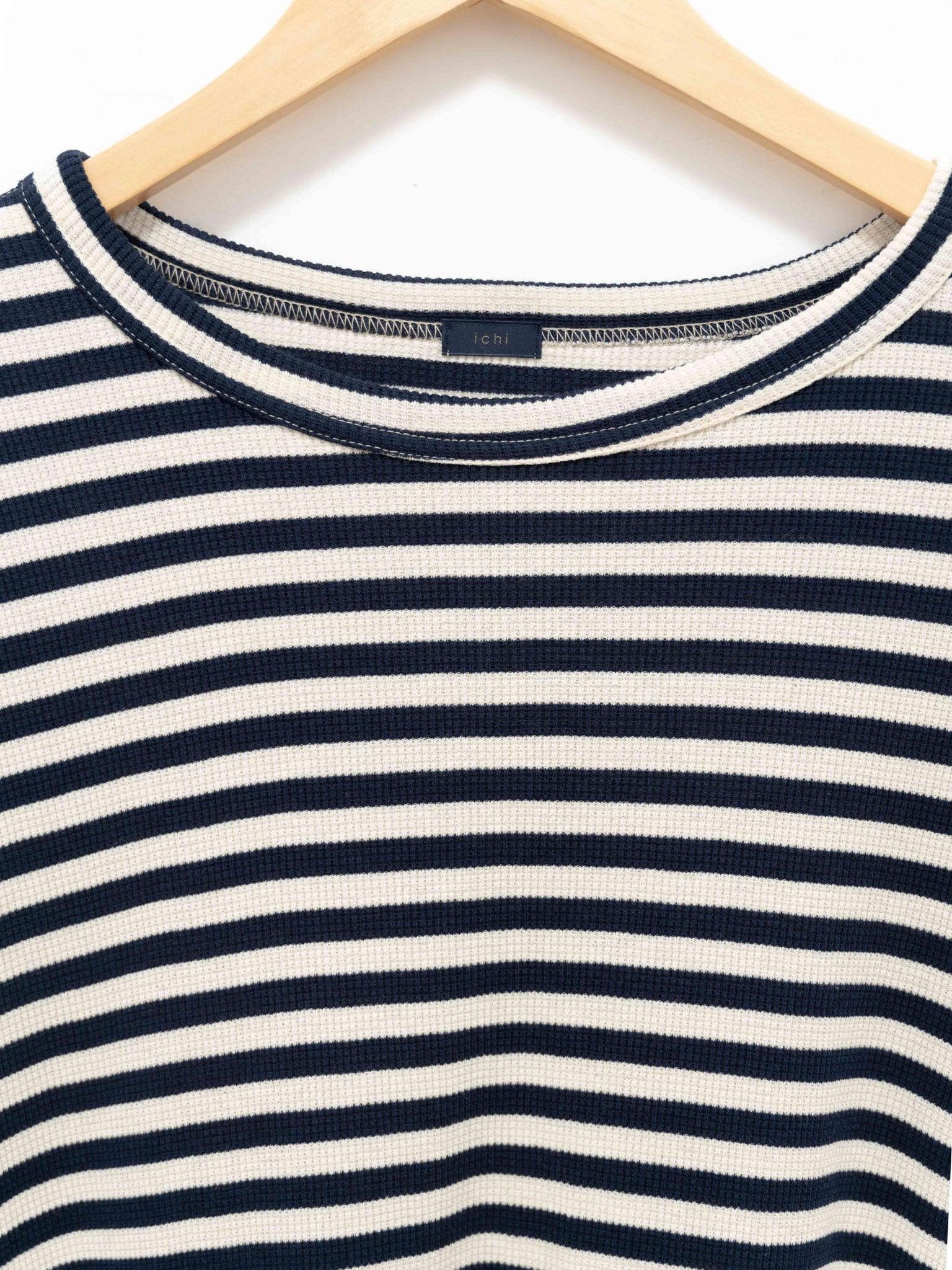 Namu Shop - Ichi Antiquites Cotton Waffle Knit Dress - Natural x Navy