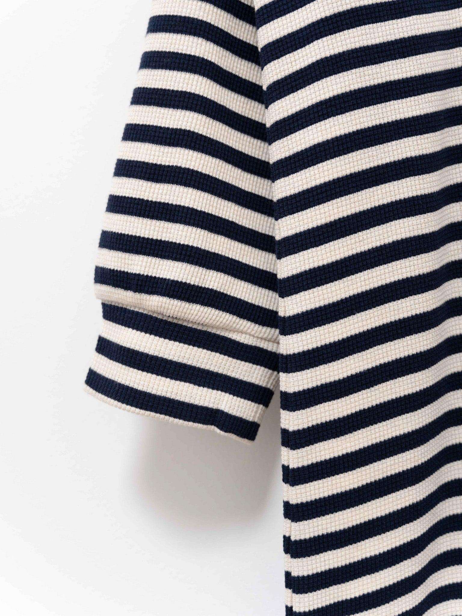 Namu Shop - Ichi Antiquites Cotton Waffle Knit Dress - Natural x Navy