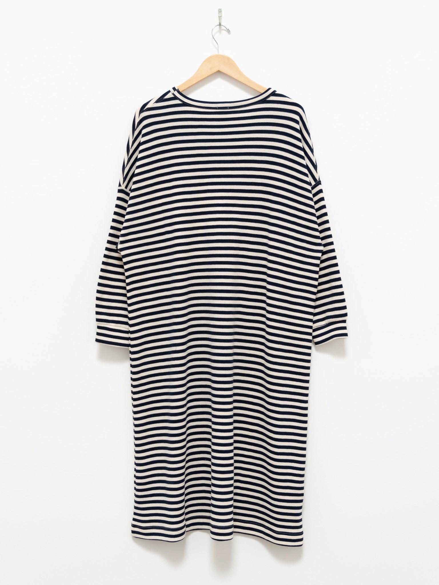Namu Shop - Ichi Antiquites Cotton Waffle Knit Dress - Natural x Navy