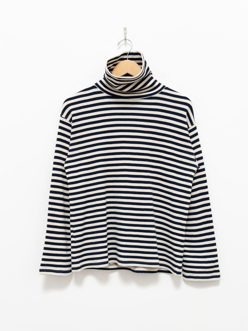 Namu Shop - Ichi Antiquites Cotton Waffle Turtleneck Knit - Natural x Navy