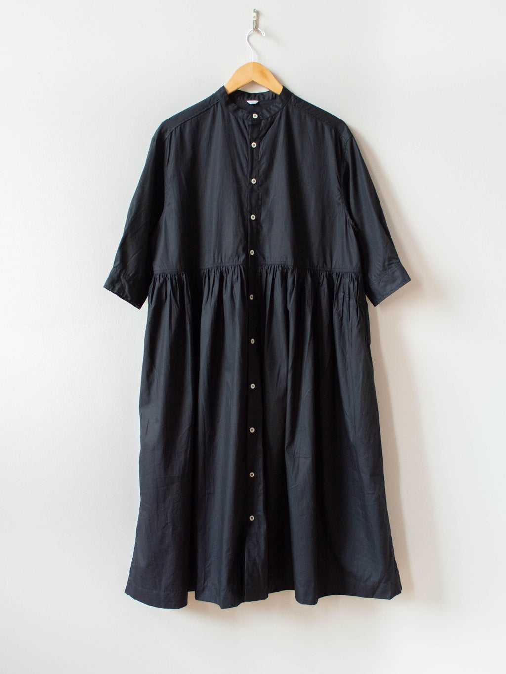 Namu Shop - Ichi Antiquites Crisp Band Collar Shirt Dress - Black