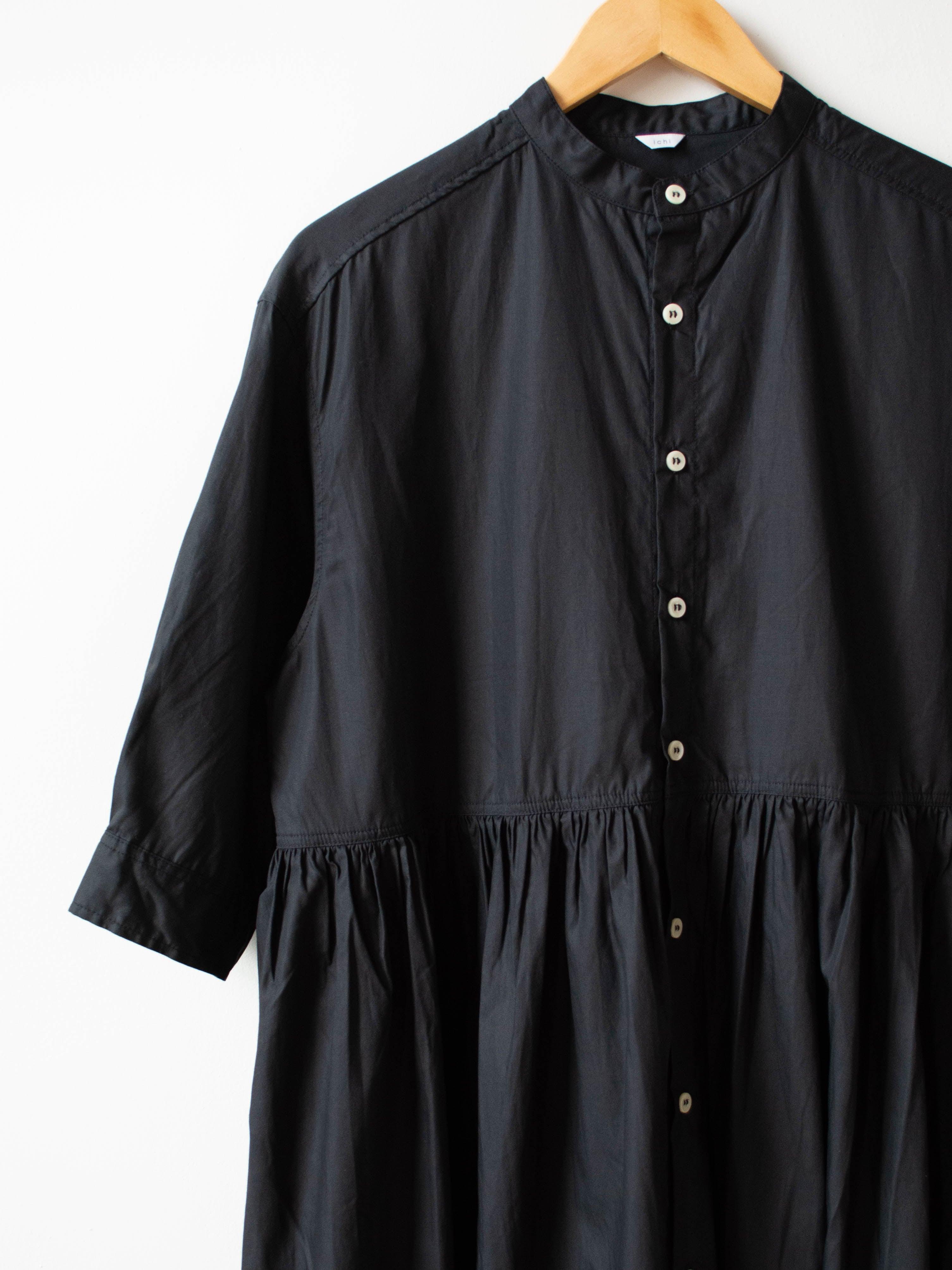 Namu Shop - Ichi Antiquites Crisp Band Collar Shirt Dress - Black