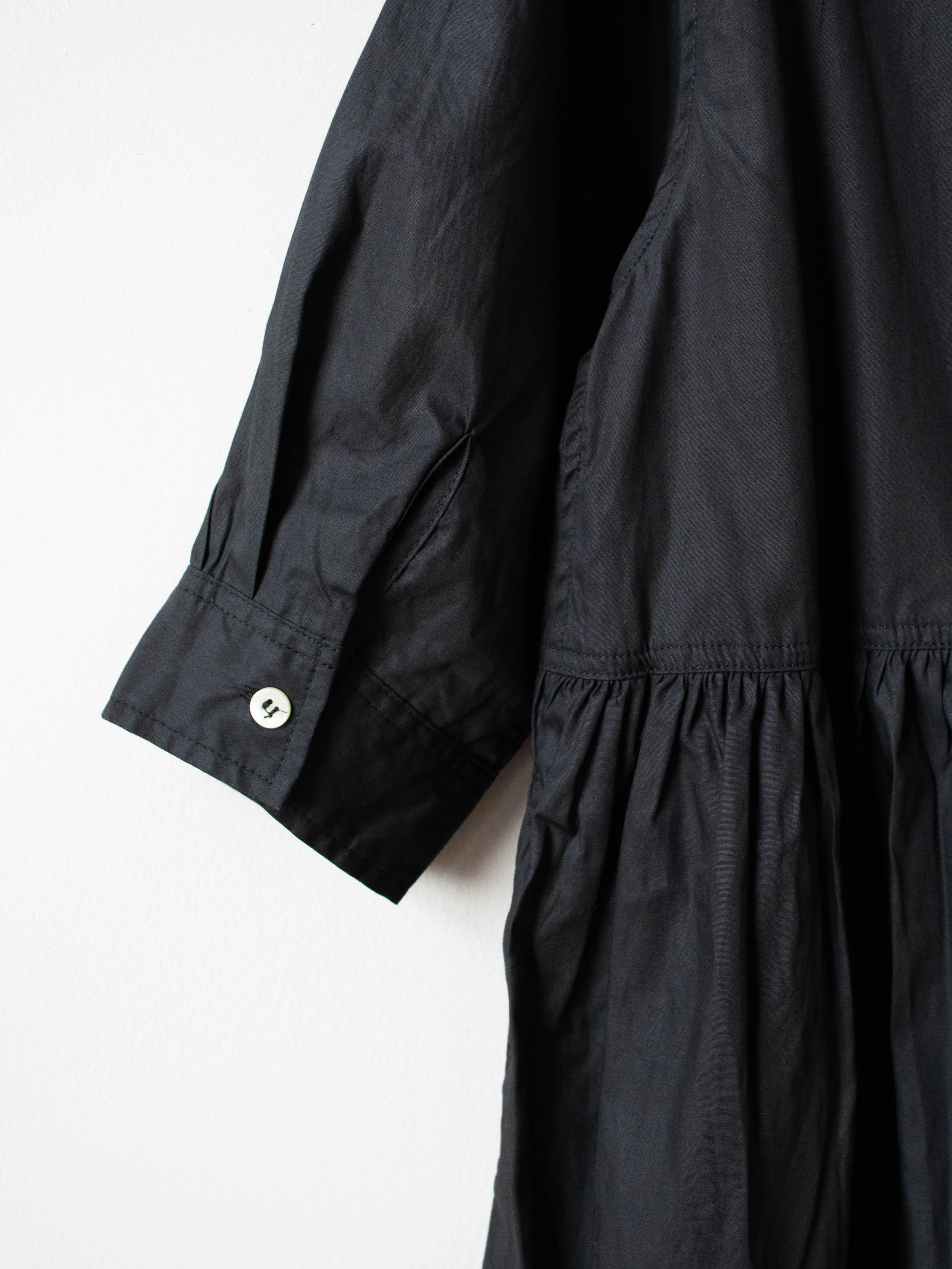 Namu Shop - Ichi Antiquites Crisp Band Collar Shirt Dress - Black