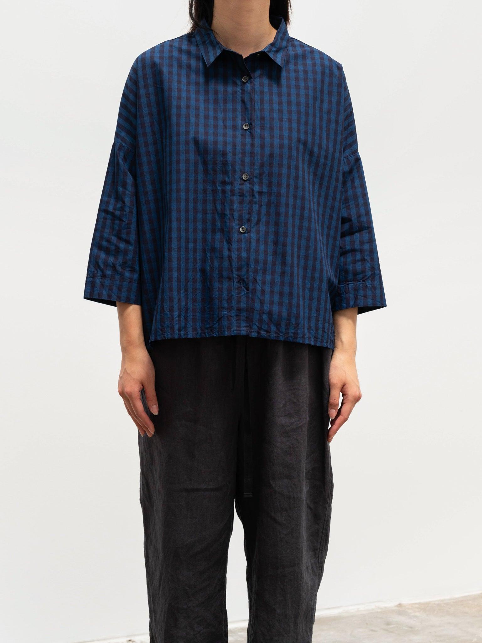 Namu Shop - Ichi Antiquites Indigo Gingham BD Shirt - Navy x Indigo