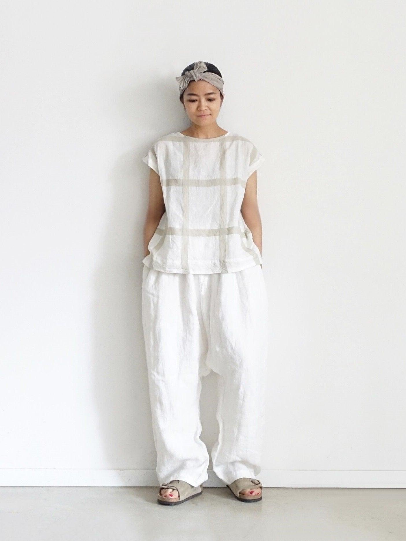 Namu Shop - Ichi Antiquites Lattice Check Sleeveless Top - White x Beige