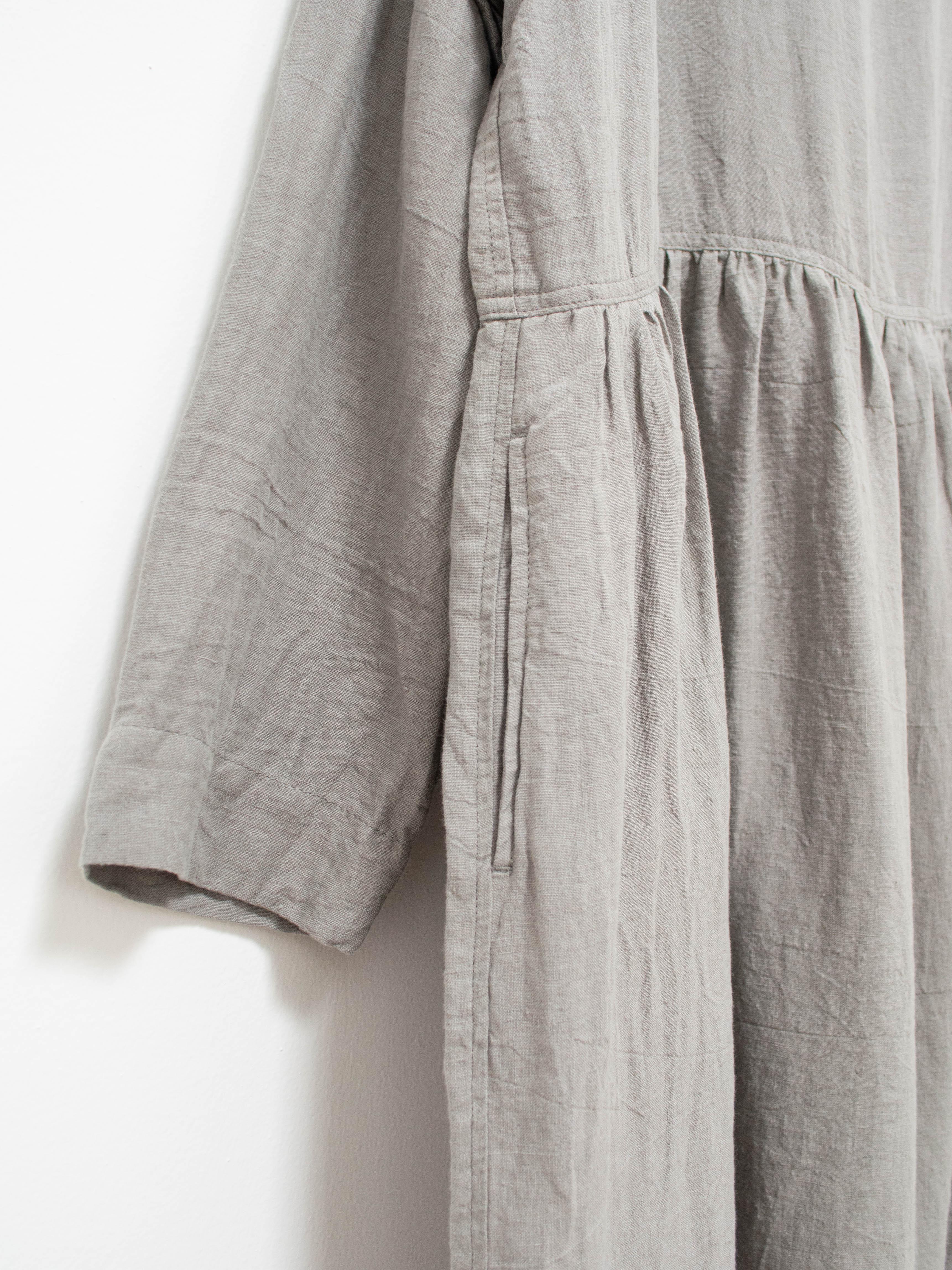 Namu Shop - Ichi Antiquites Linen Azumadaki Dress - Sumi Gray