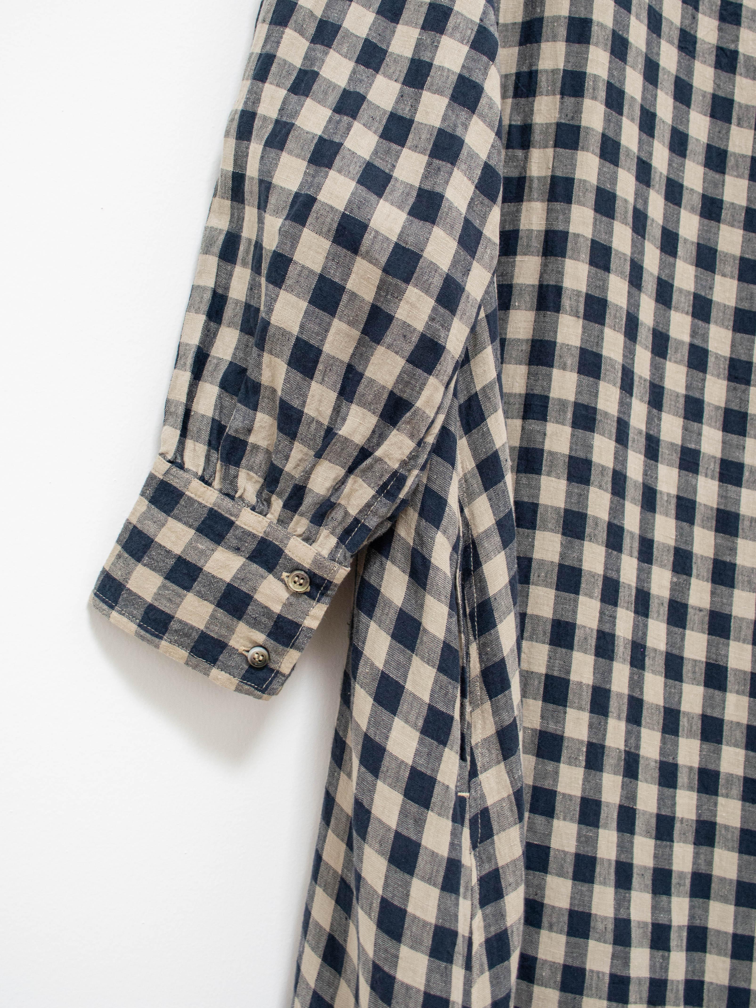 Namu Shop - Ichi Antiquites Linen Azumadaki Gingham Dress - Beige