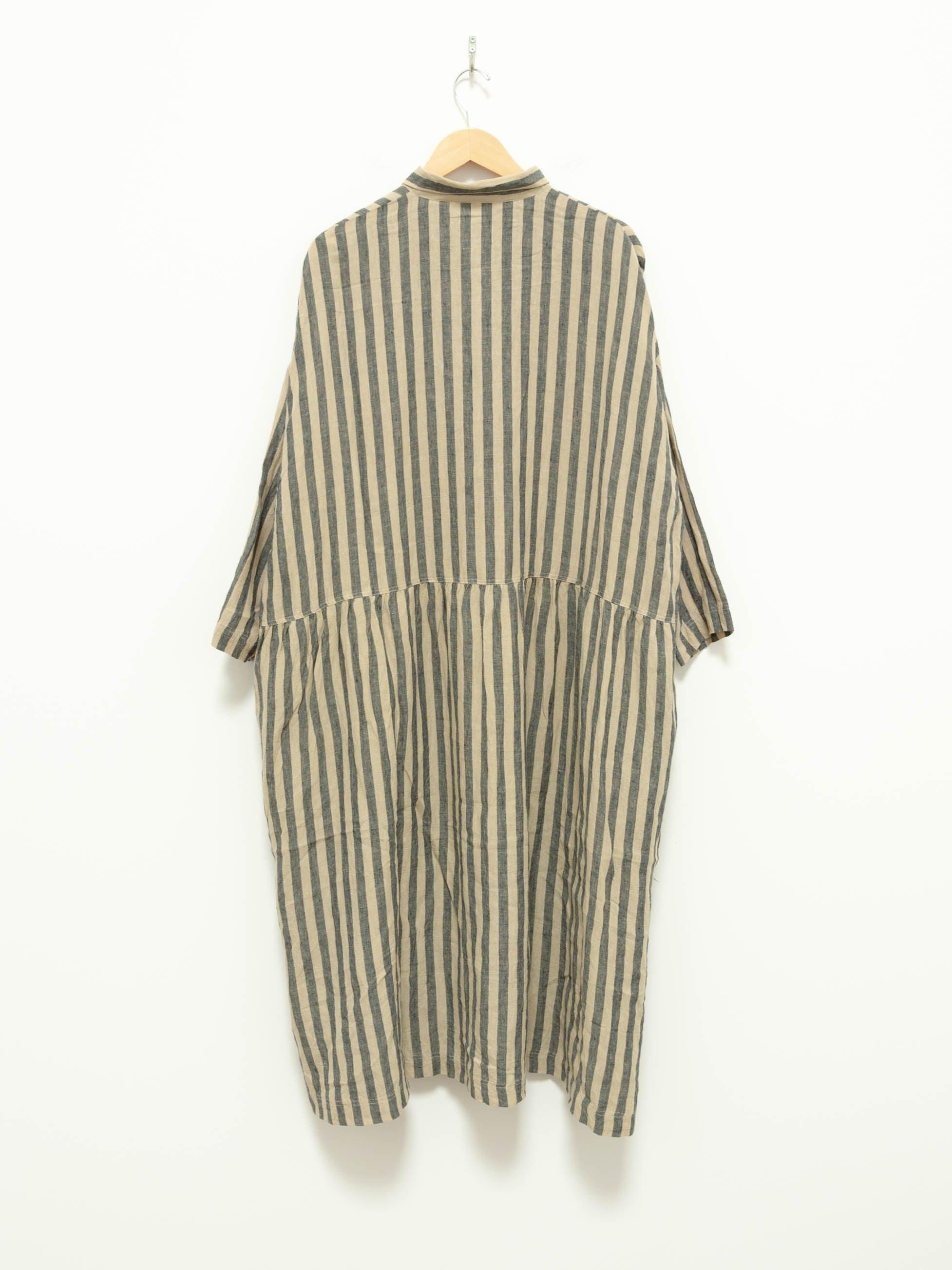 Namu Shop - Ichi Antiquites Linen Azumadaki Stripe Dress - Beige x Blue