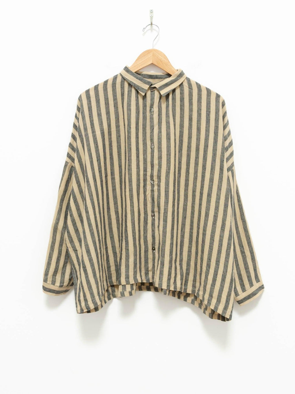 Namu Shop - Ichi Antiquites Linen Azumadaki Stripe Shirt - Beige x Blue