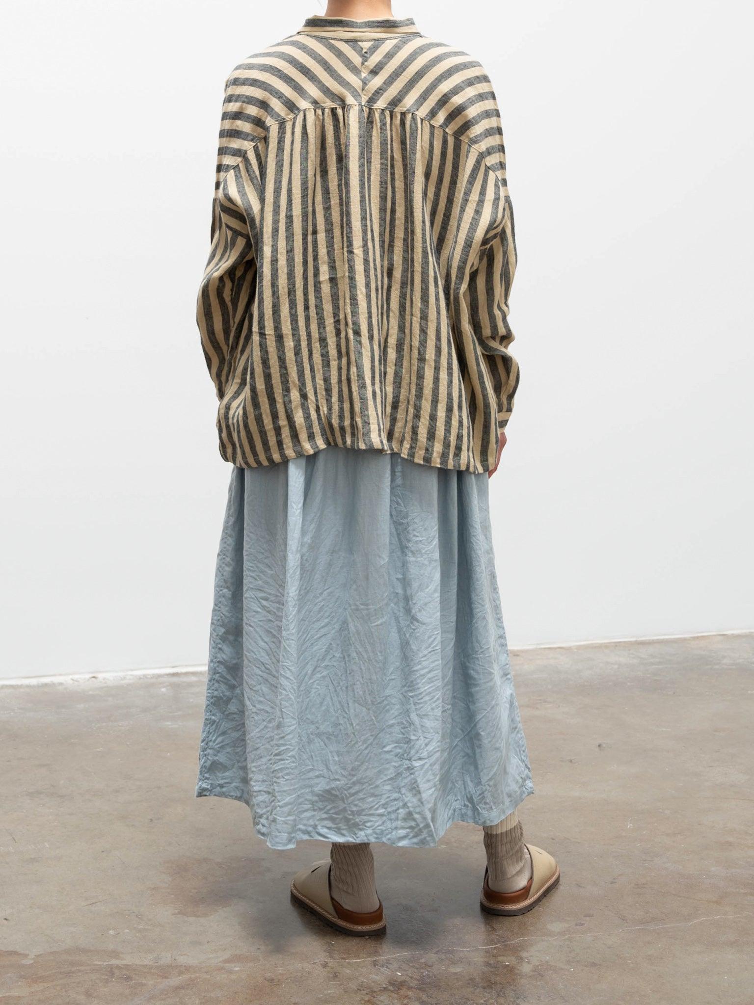 Namu Shop - Ichi Antiquites Linen Azumadaki Stripe Shirt - Beige x Blue