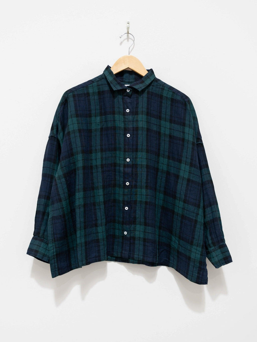 Namu Shop - Ichi Antiquites Linen BD Shirt - Blackwatch