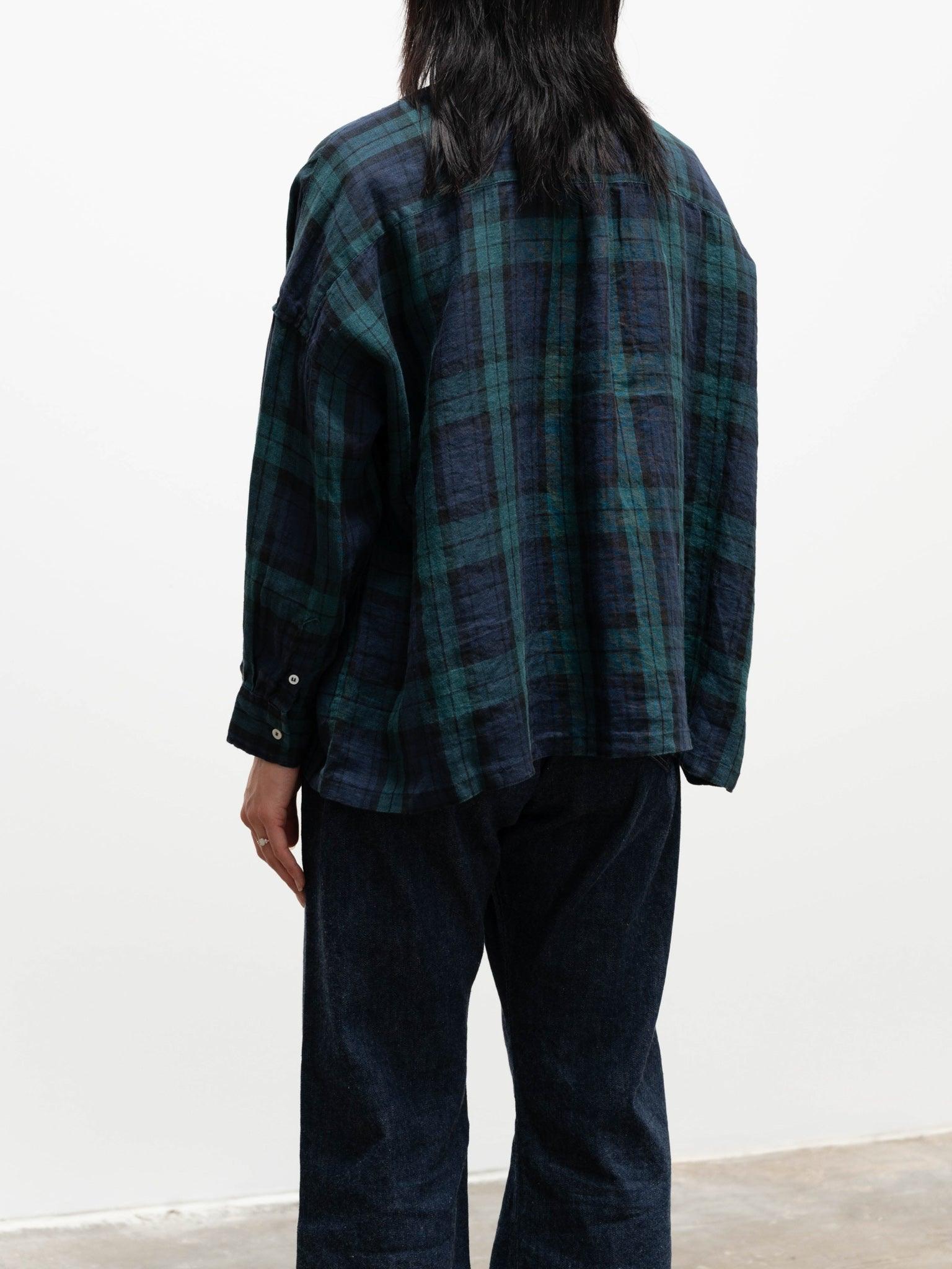 Namu Shop - Ichi Antiquites Linen BD Shirt - Blackwatch