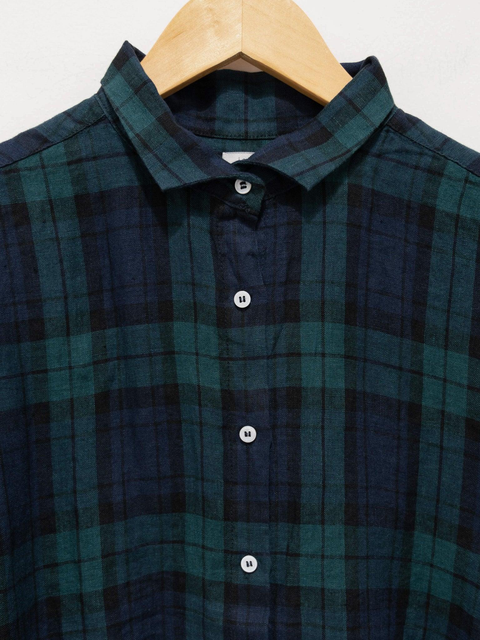 Namu Shop - Ichi Antiquites Linen BD Shirt - Blackwatch