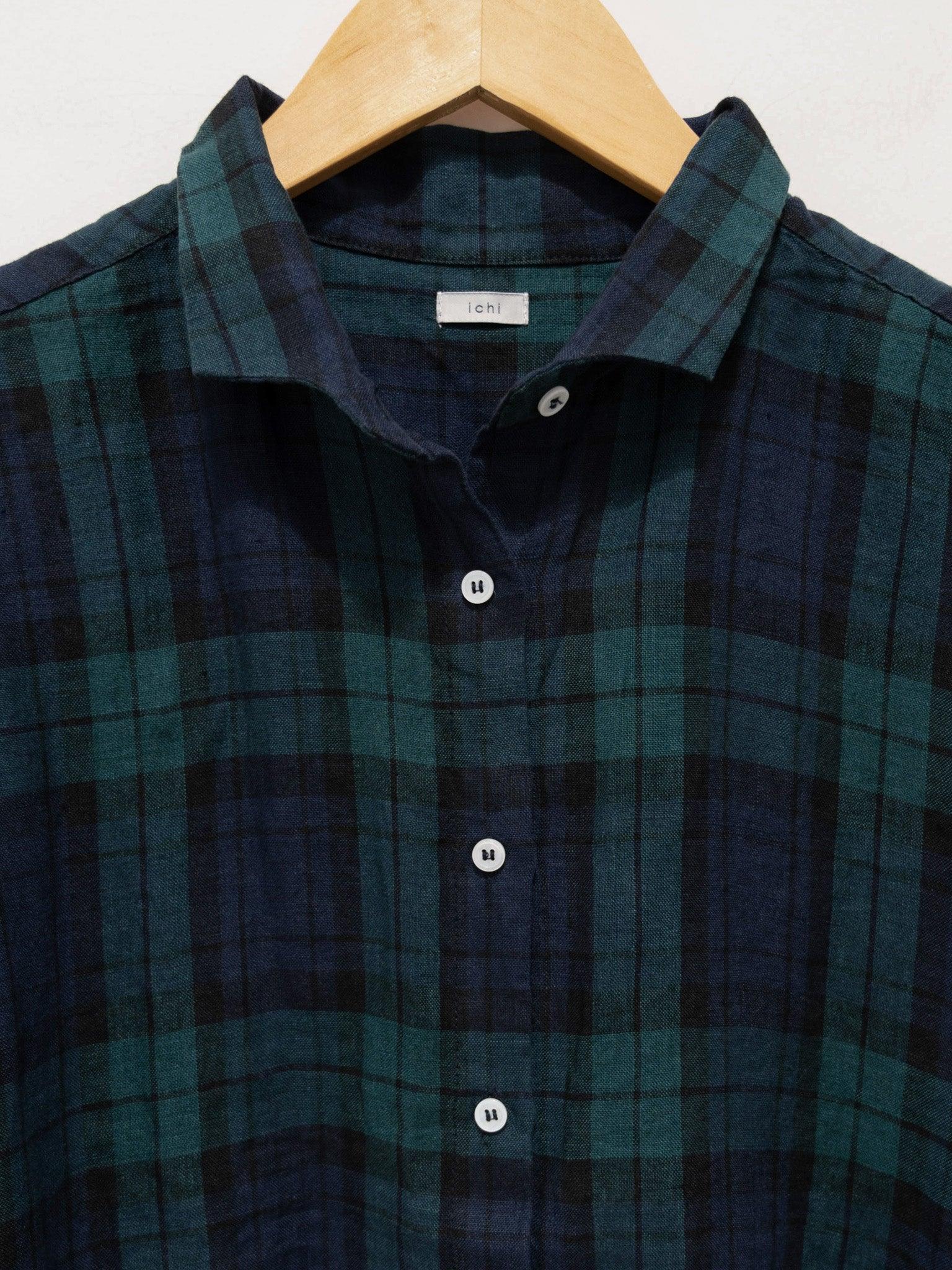 Namu Shop - Ichi Antiquites Linen BD Shirt - Blackwatch