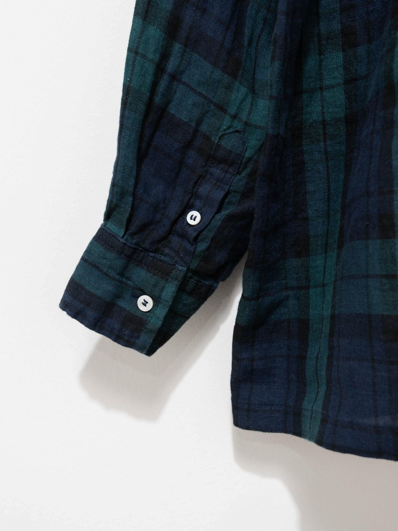 Namu Shop - Ichi Antiquites Linen BD Shirt - Blackwatch