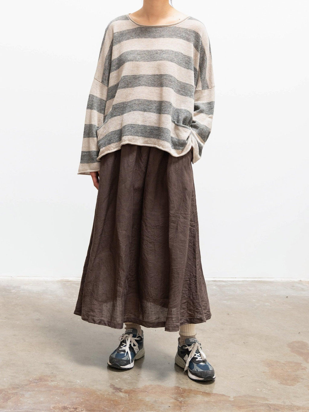 Namu Shop - Ichi Antiquites Linen Border Pocket Knit - Natural x Charcoal