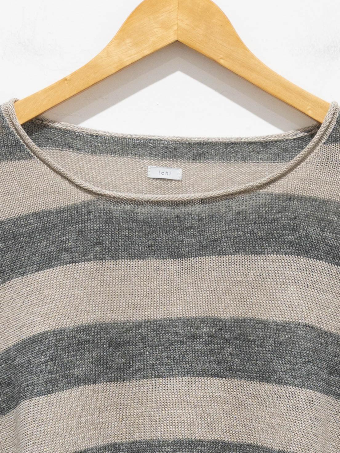 Namu Shop - Ichi Antiquites Linen Border Pocket Knit - Natural x Charcoal