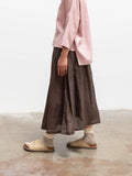 Namu Shop - Ichi Antiquites Linen Chambray Gather Skirt - Brown