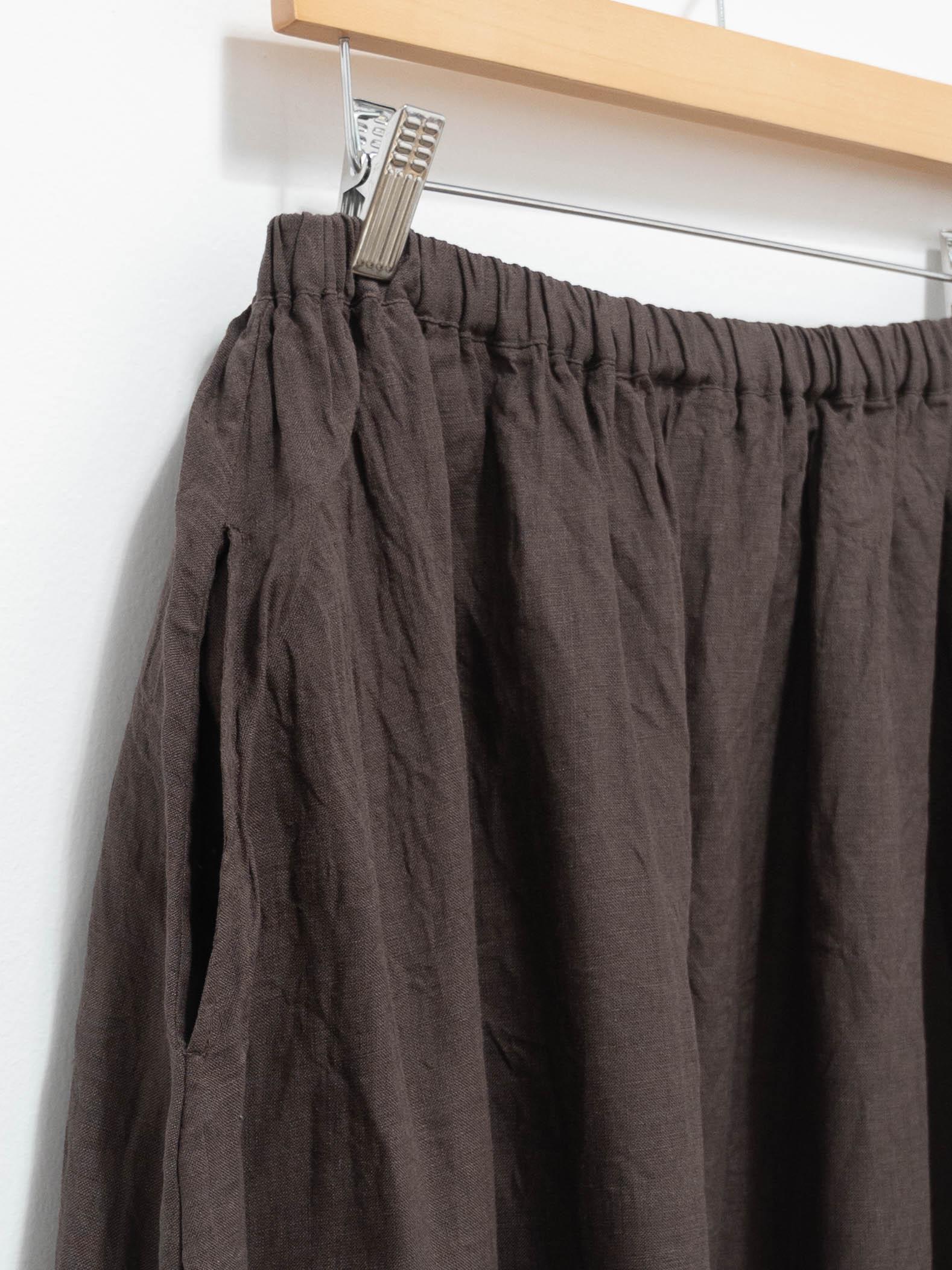 Namu Shop - Ichi Antiquites Linen Chambray Gather Skirt - Brown