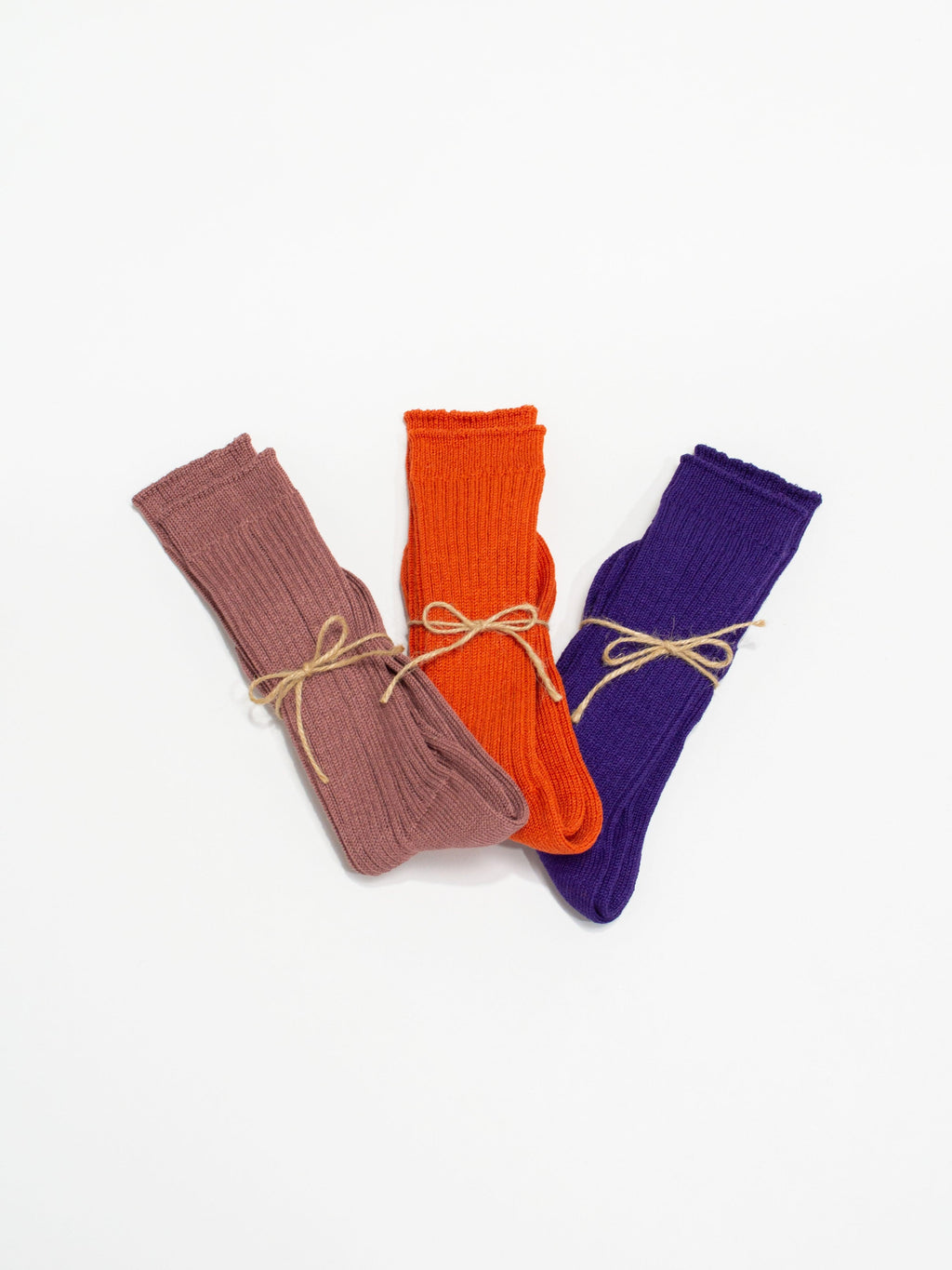 Namu Shop - Ichi Antiquites Linen Color Rib Socks - Smoke Pink, Orange, Purple