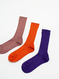 Namu Shop - Ichi Antiquites Linen Color Rib Socks - Smoke Pink, Orange, Purple