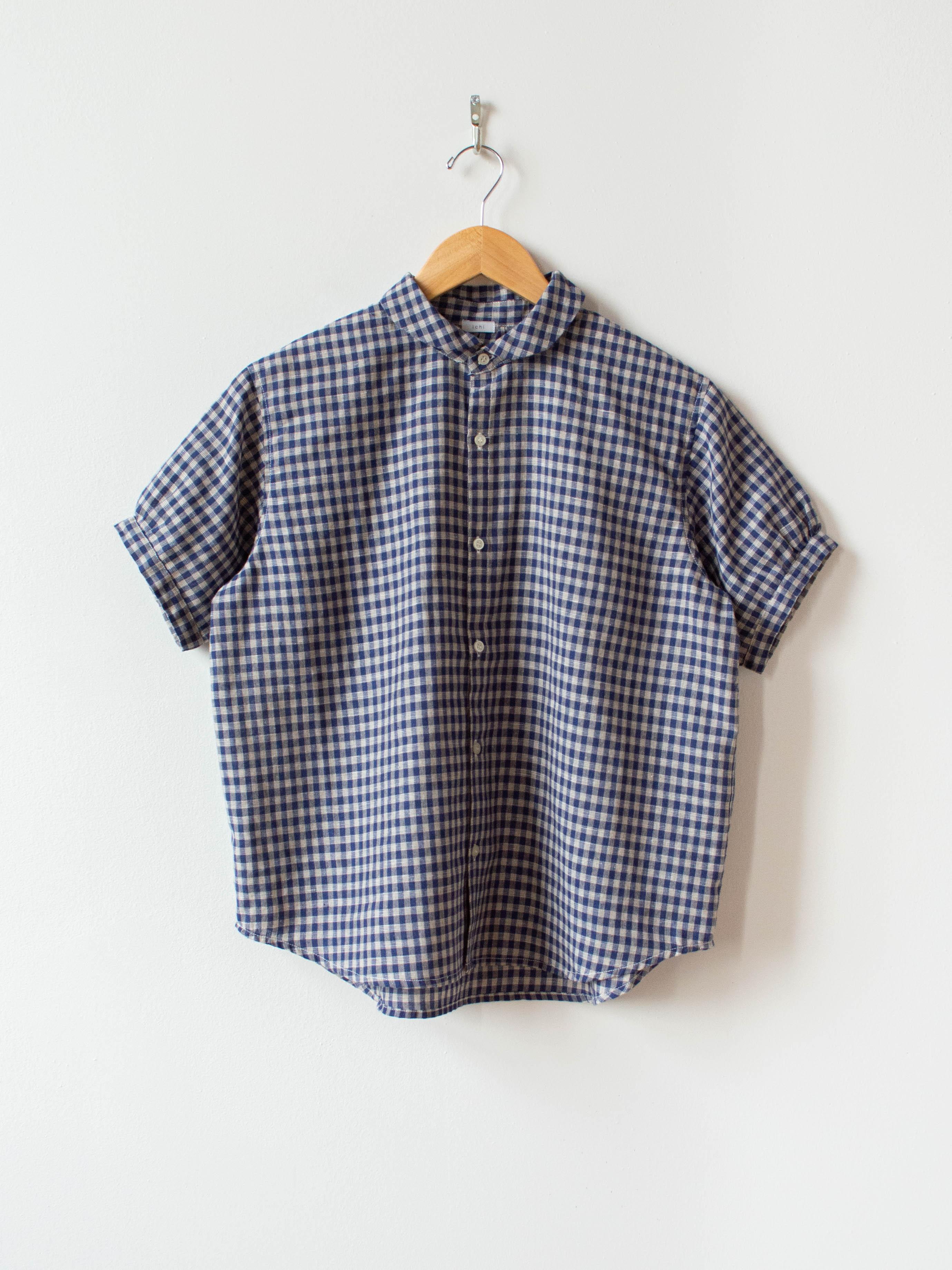 Namu Shop Ichi Antiquites Linen Cotton Gingham Shirt Navy