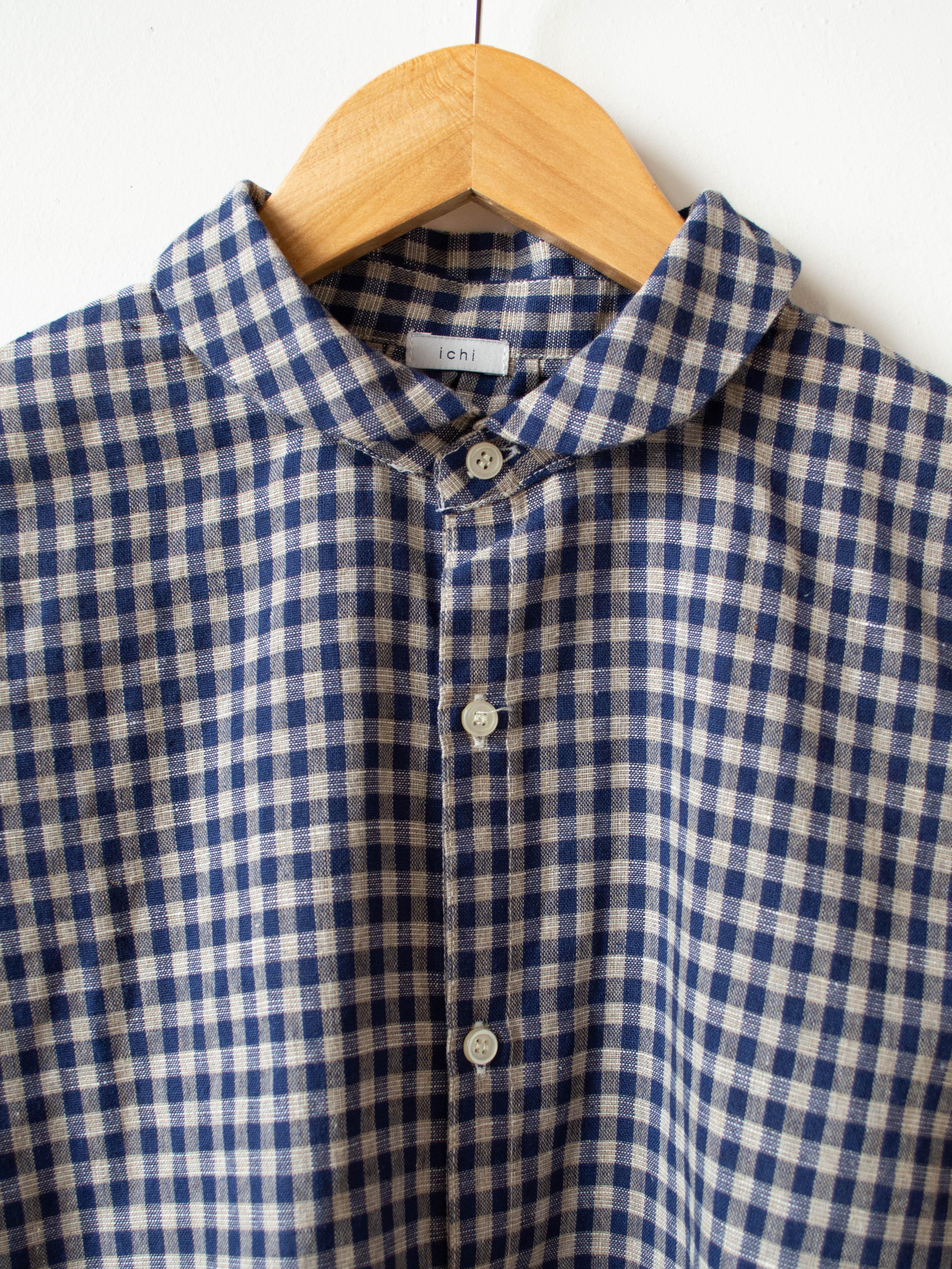 Namu Shop - Ichi Antiquites Linen Cotton Gingham Shirt - Navy