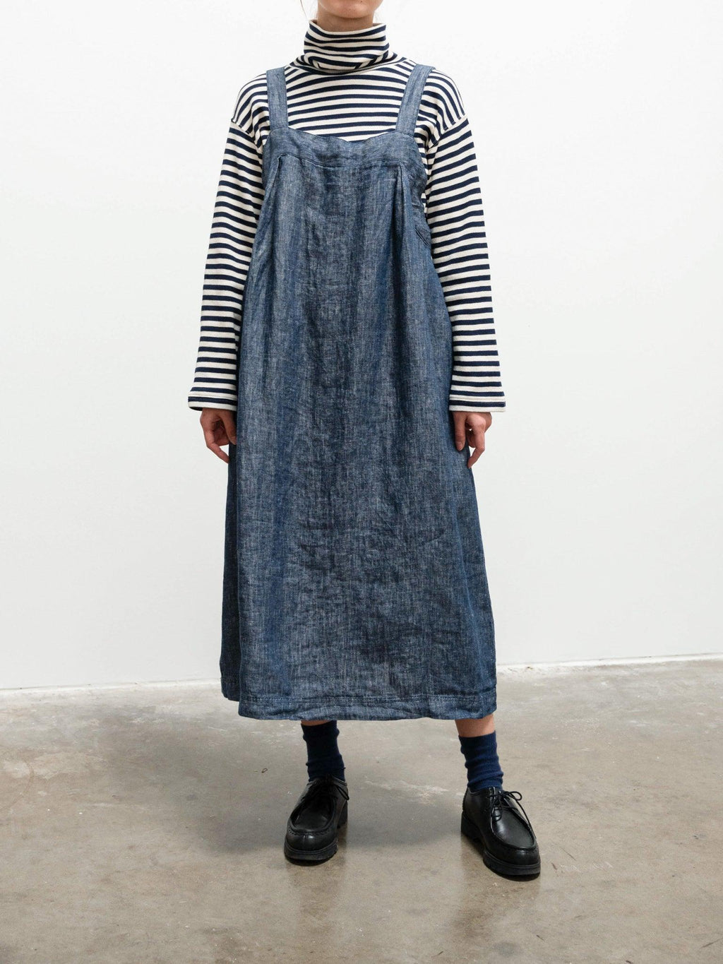 Namu Shop - Ichi Antiquites Linen Denim Salopette Dress - Navy