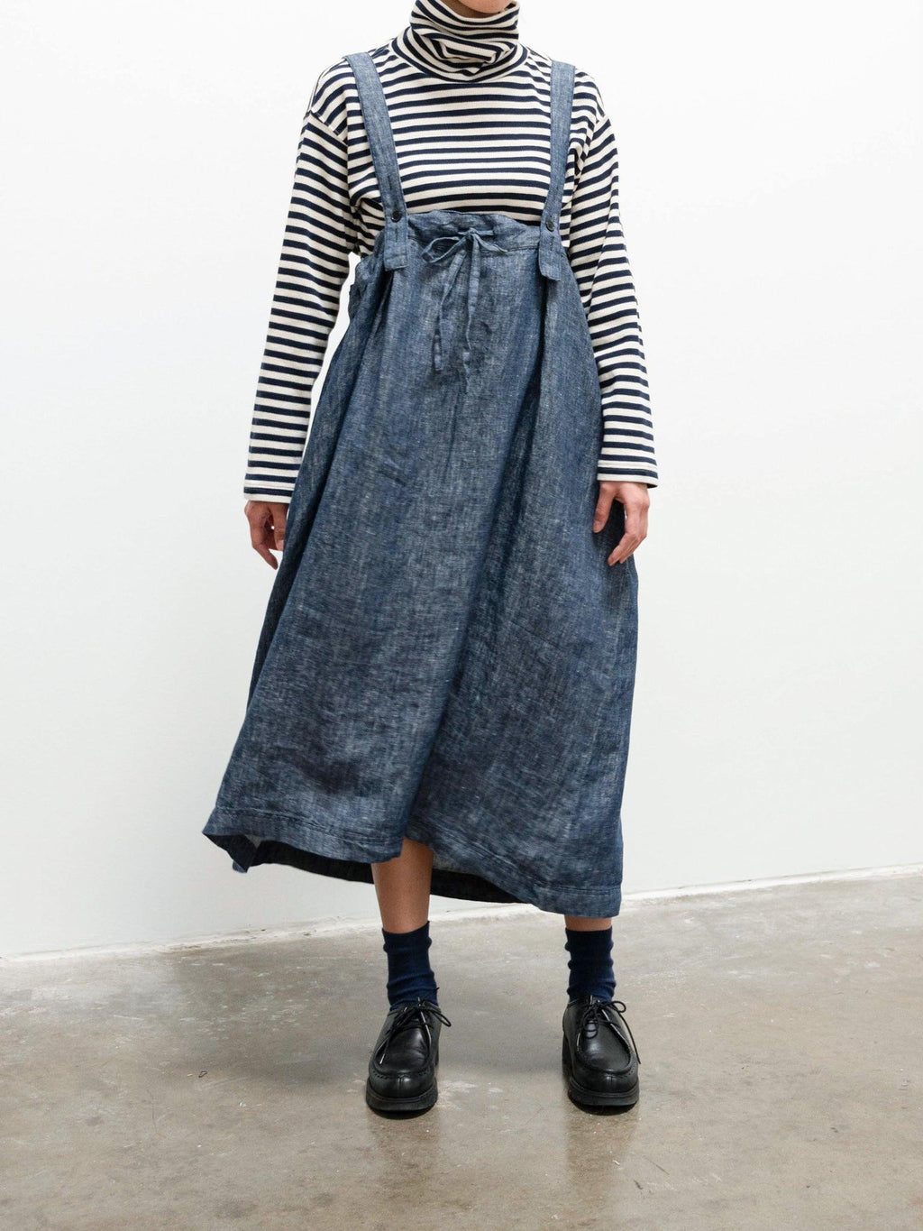 Namu Shop - Ichi Antiquites Linen Denim Salopette Dress - Navy