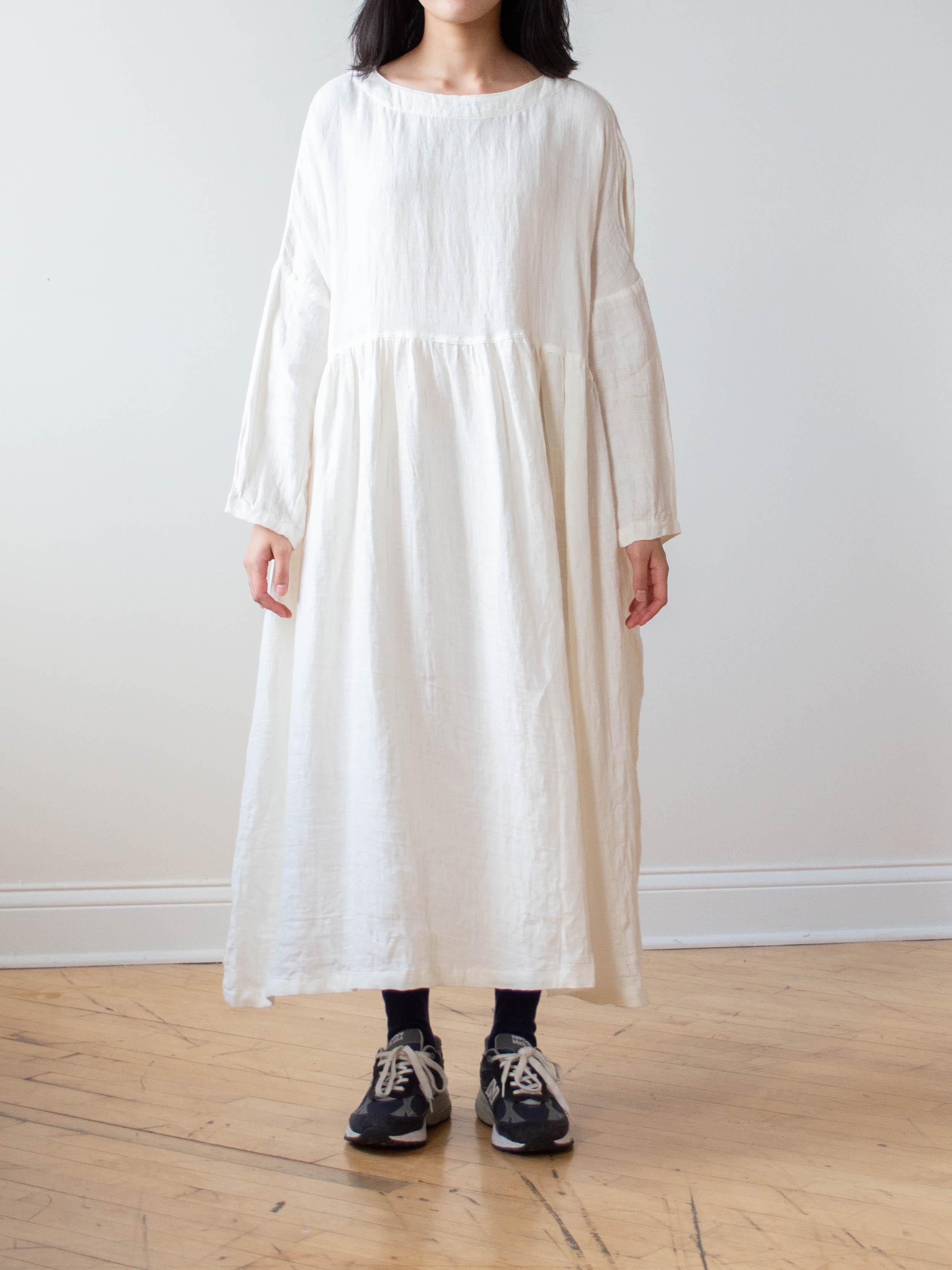 Namu Shop - Ichi Antiquites Linen Dobby AZUMADAKI Dress - White
