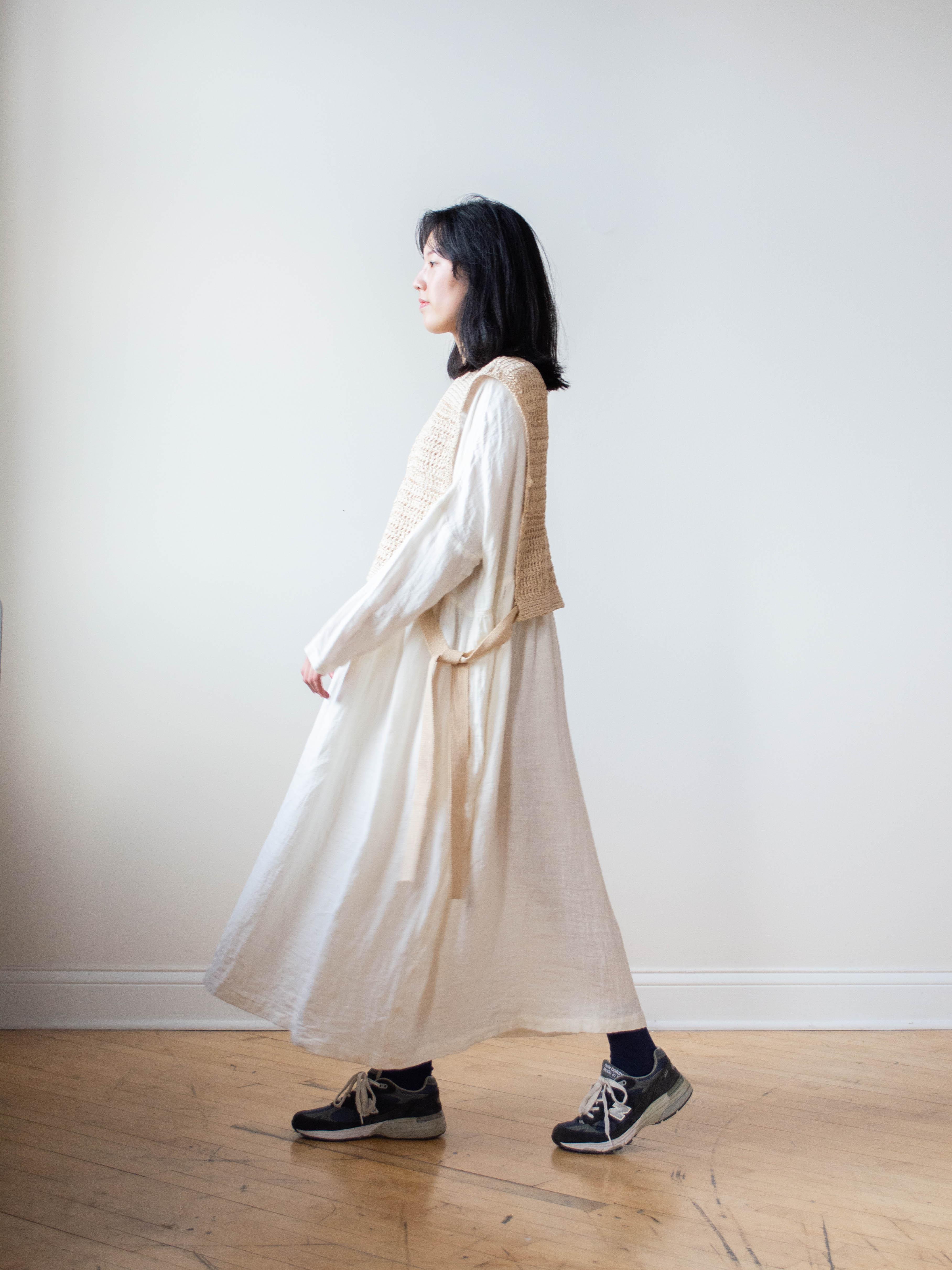 Namu Shop - Ichi Antiquites Linen Dobby AZUMADAKI Dress - White