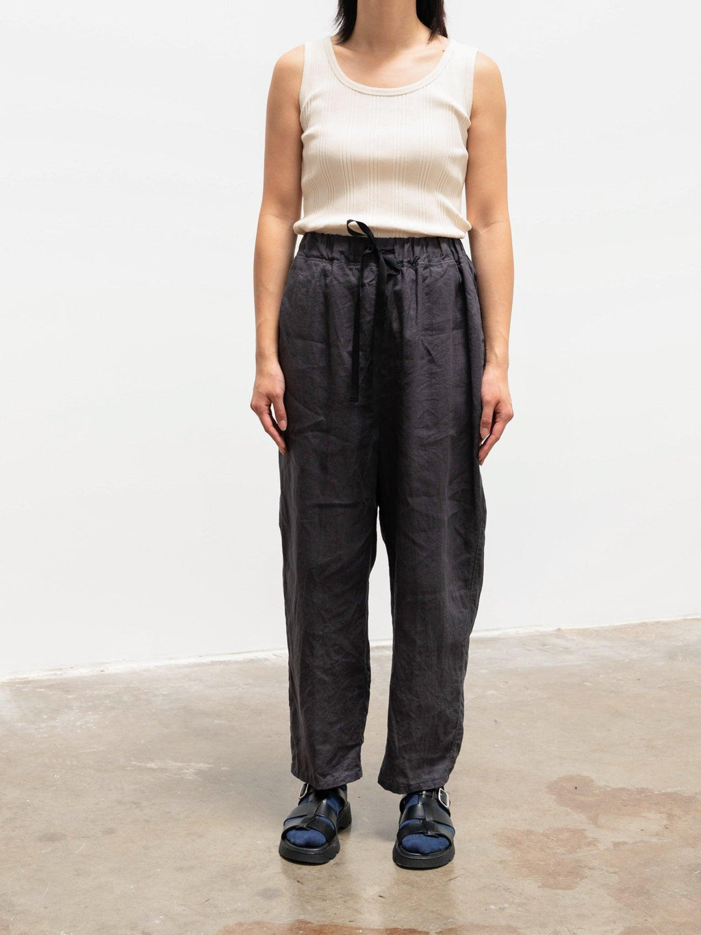 Namu Shop - Ichi Antiquites Linen Drawstring Pants - Charcoal