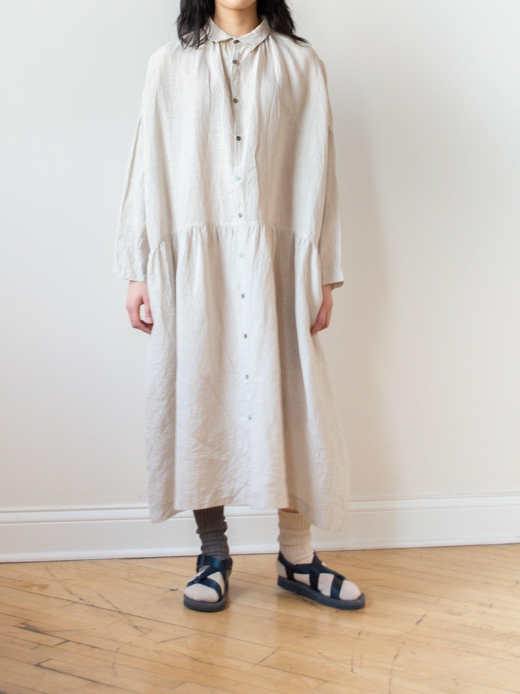 Namu Shop - Ichi Antiquites Linen Gather Dress - Greige