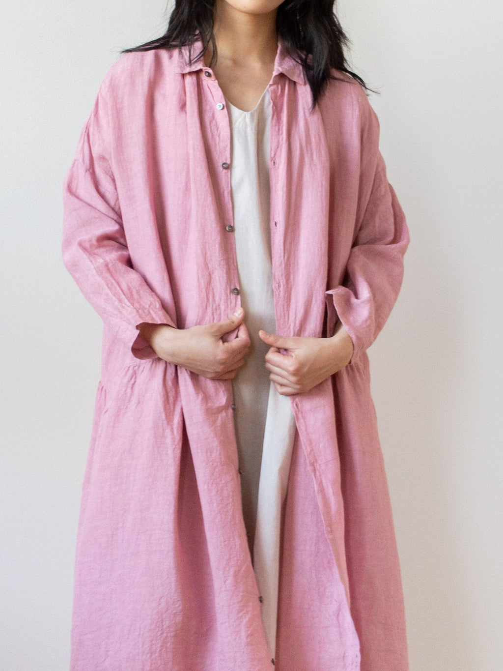 Namu Shop - Ichi Antiquites Linen Gather Dress - Pink