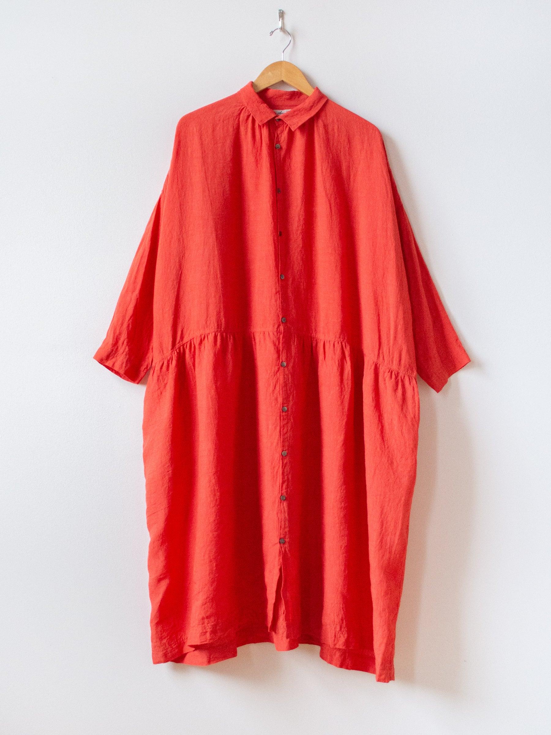 Linen Gather Dress - Red