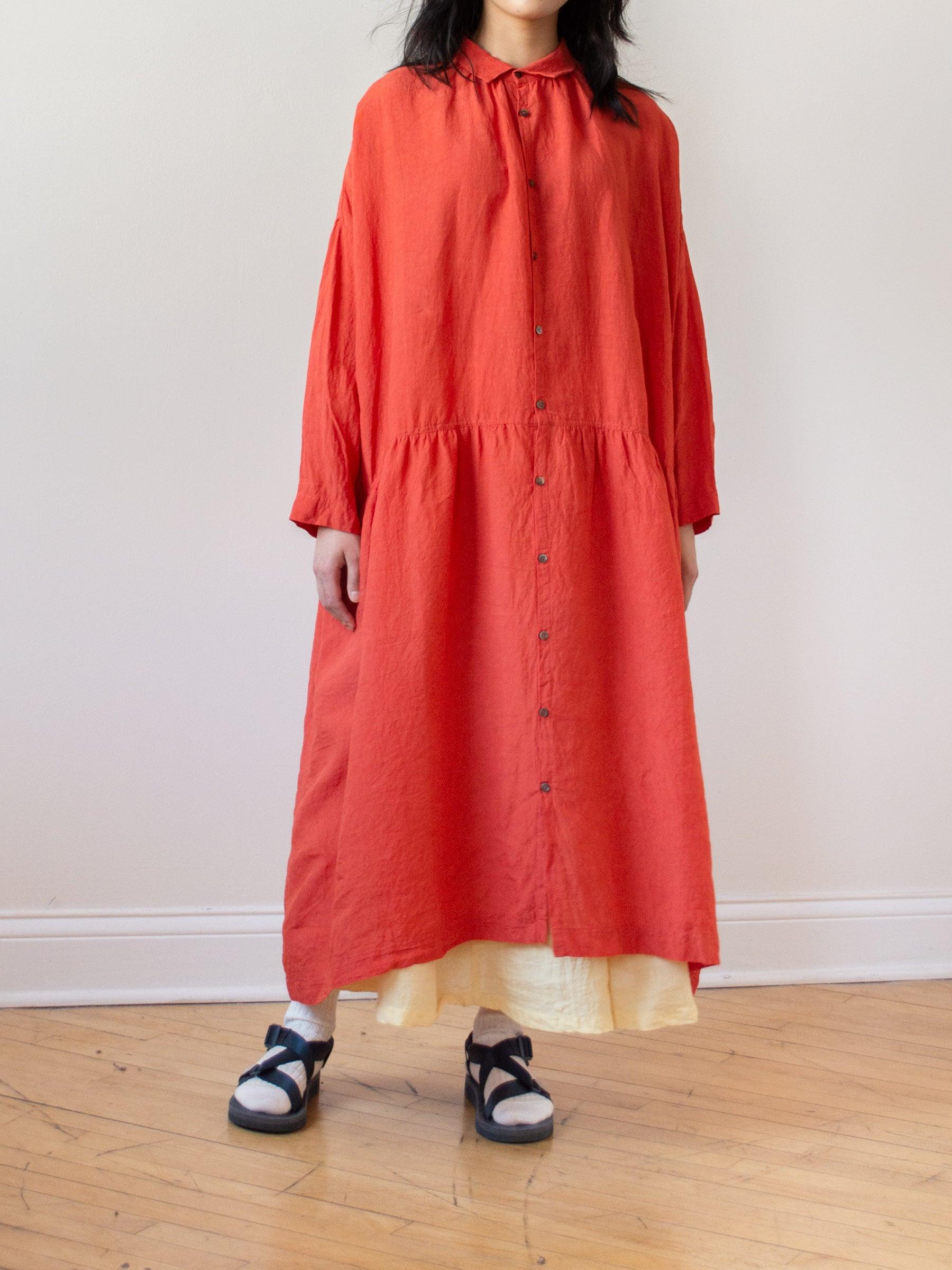 Namu Shop - Ichi Antiquites Linen Gather Dress - Red