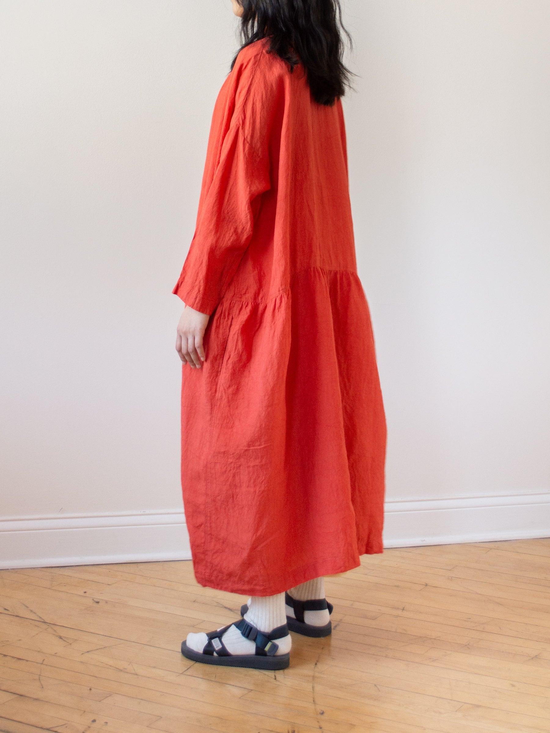 Namu Shop - Ichi Antiquites Linen Gather Dress - Red