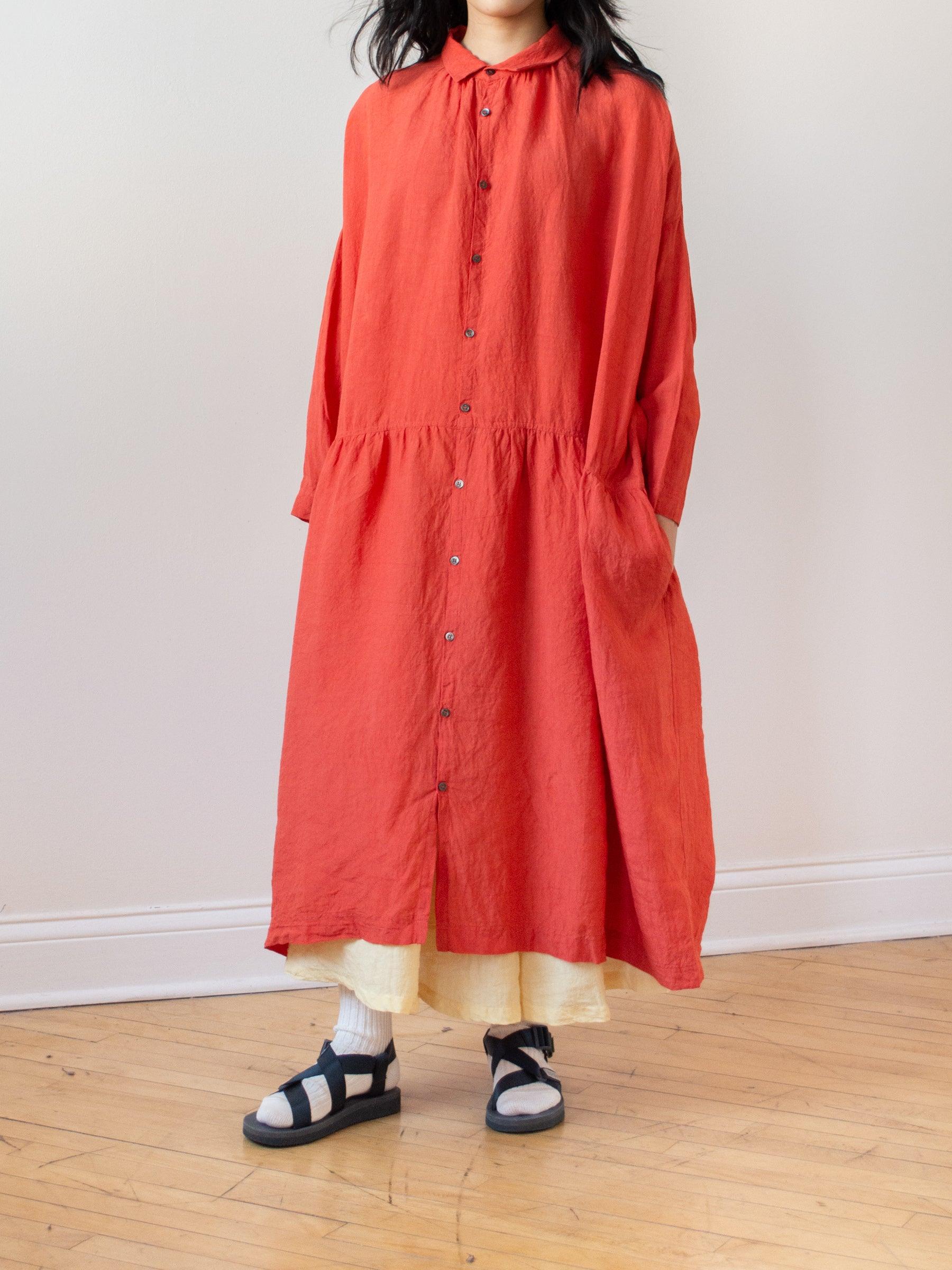 Namu Shop - Ichi Antiquites Linen Gather Dress - Red