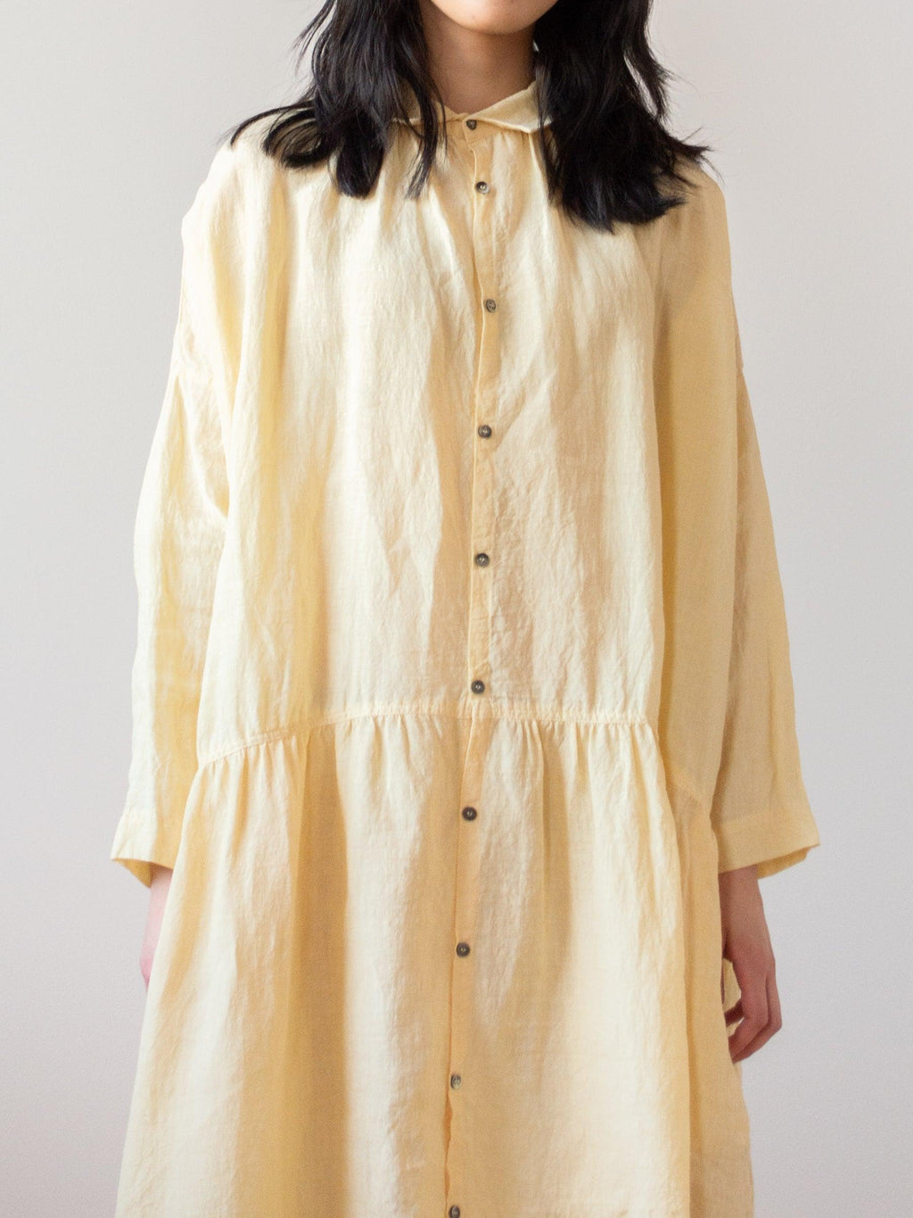 Namu Shop - Ichi Antiquites Linen Gather Dress - Yellow