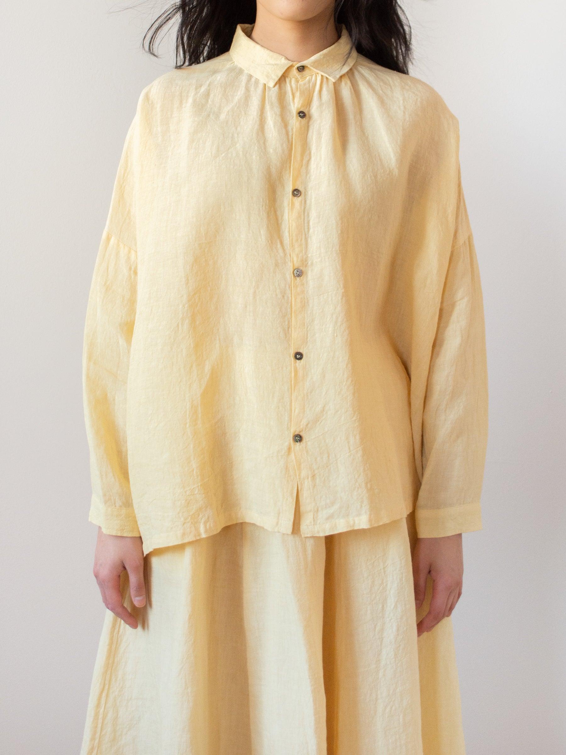 Namu Shop - Ichi Antiquites Linen Gather Shirt - Yellow