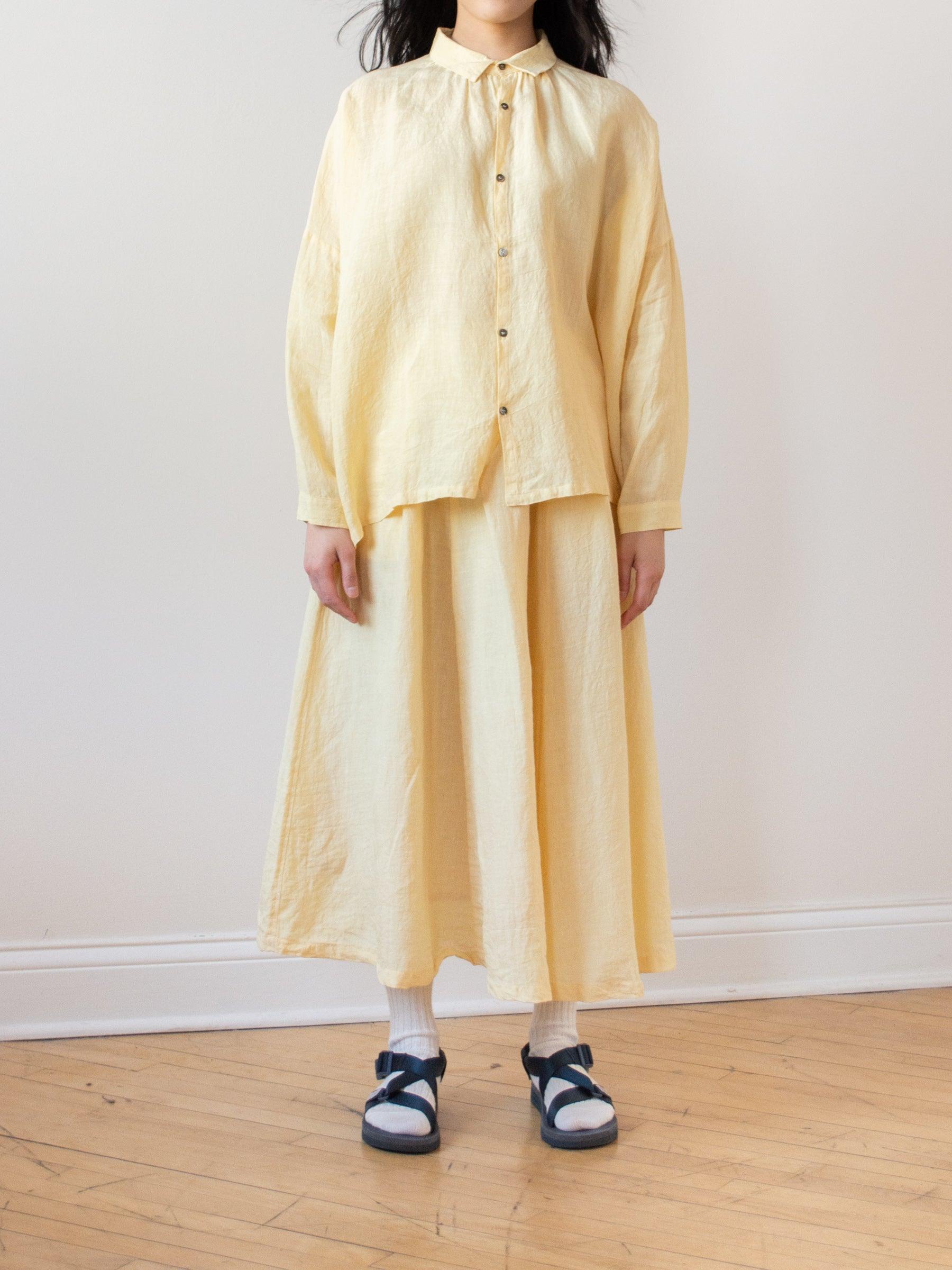 Namu Shop - Ichi Antiquites Linen Gather Shirt - Yellow