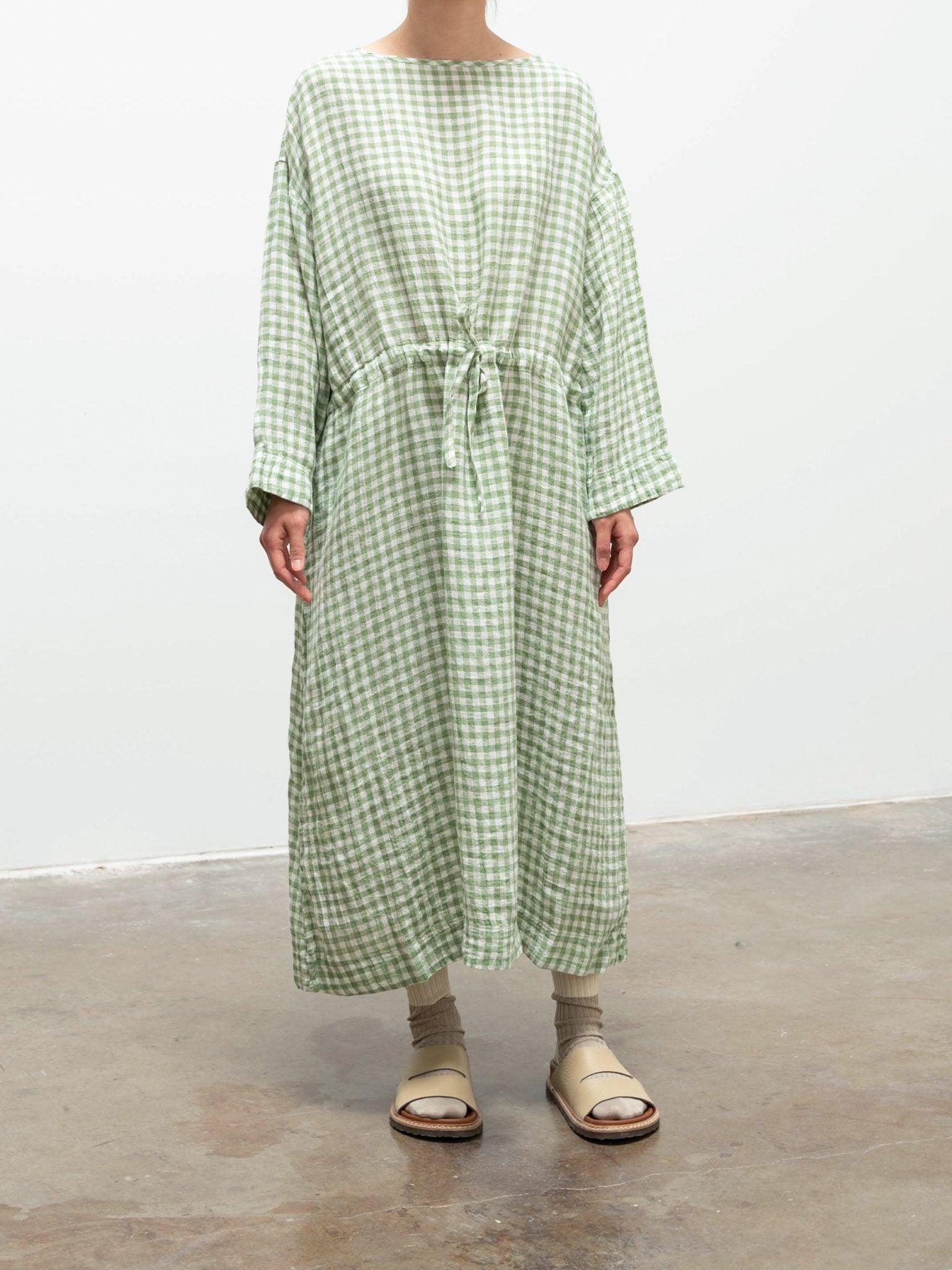 Linen Gingham Dress - White x Green Linen Gingham Dress - White x Green