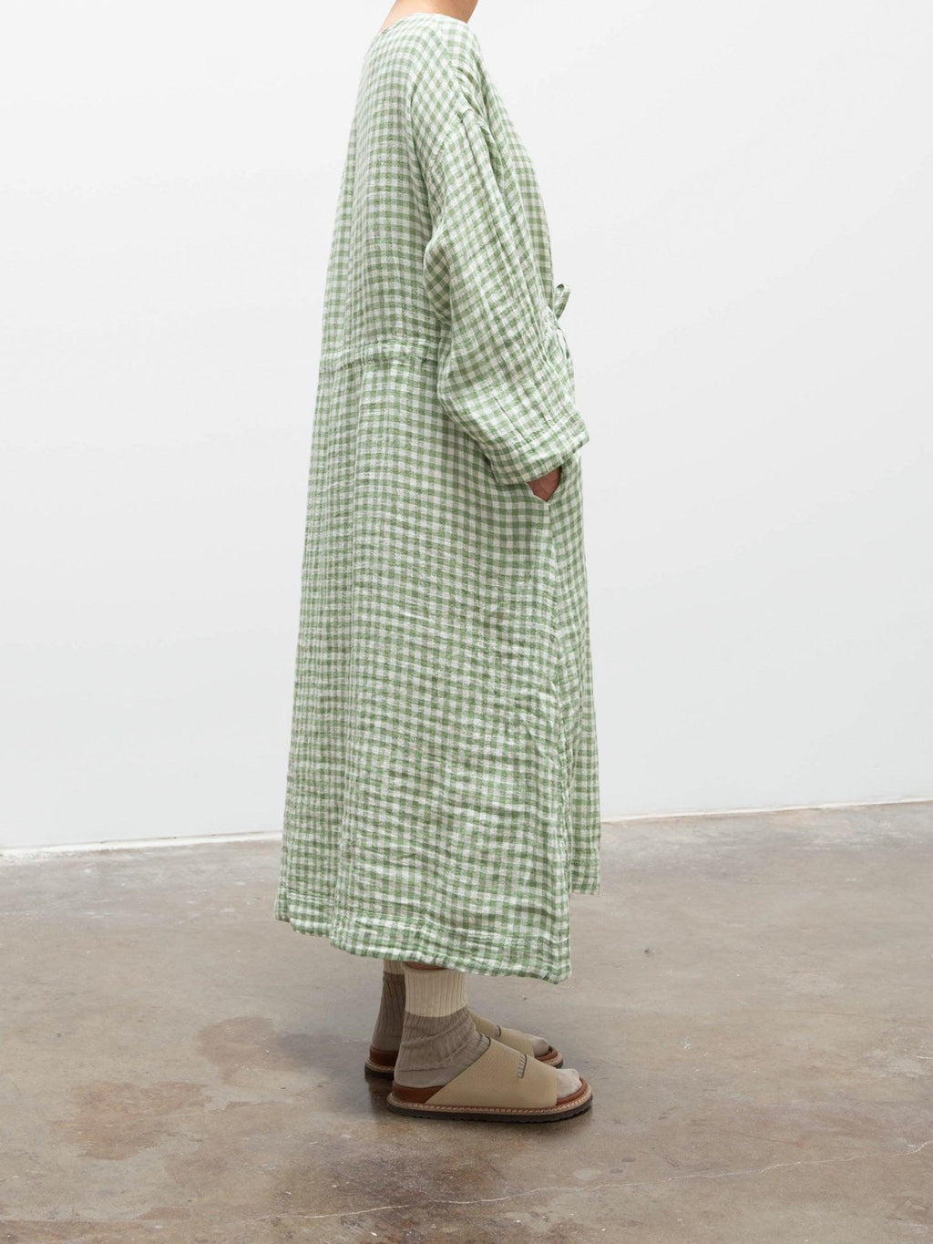 Namu Shop - Ichi Antiquites Linen Gingham Dress - White x Green