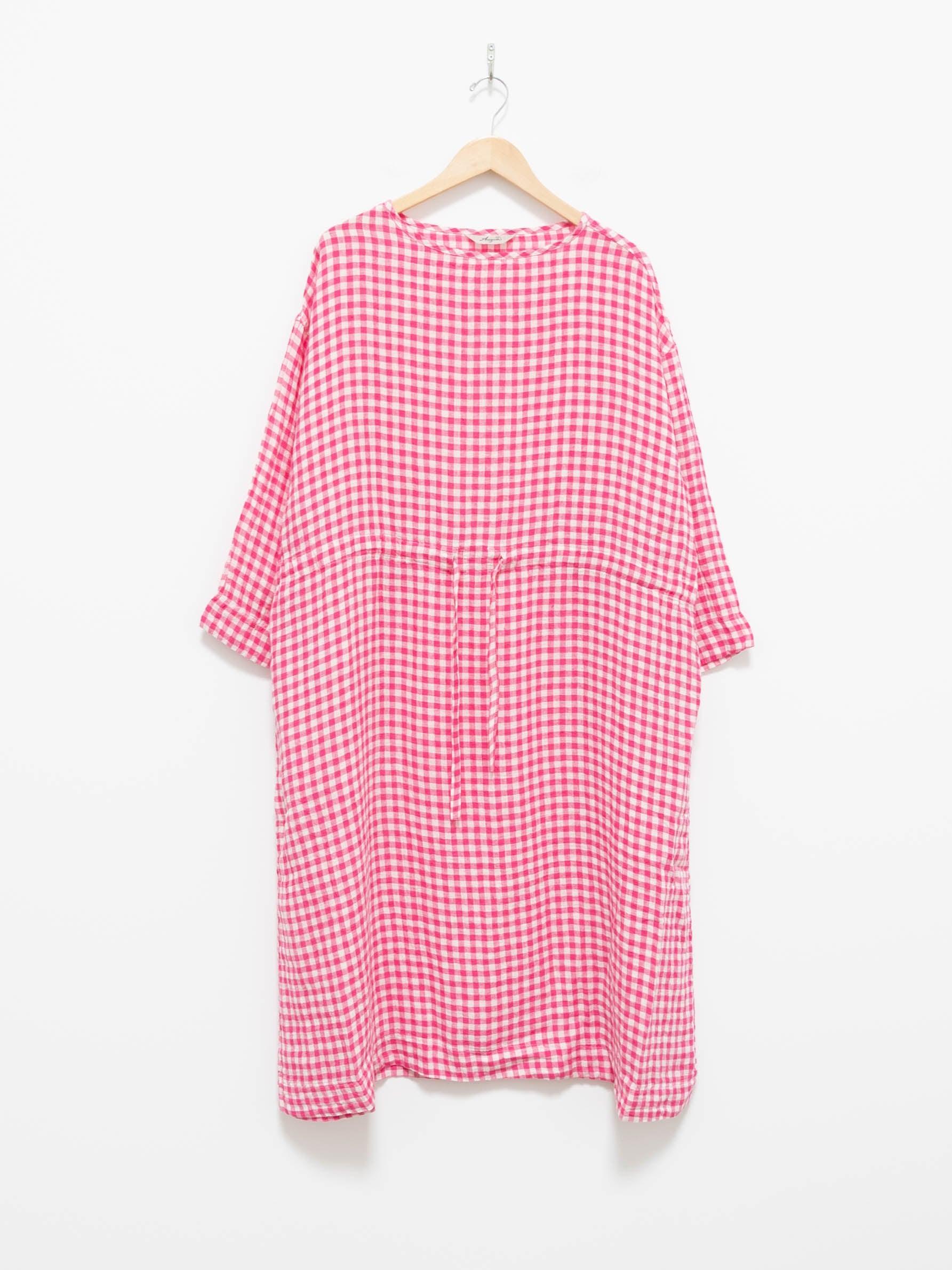 Namu Shop - Ichi Antiquites Linen Gingham Dress - White x Pink