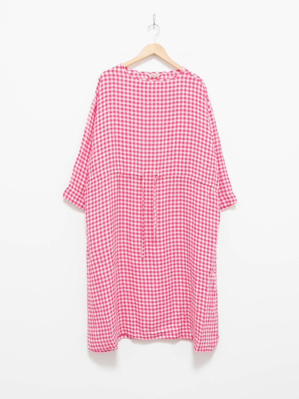 Namu Shop - Ichi Antiquites Linen Gingham Dress - White x Pink