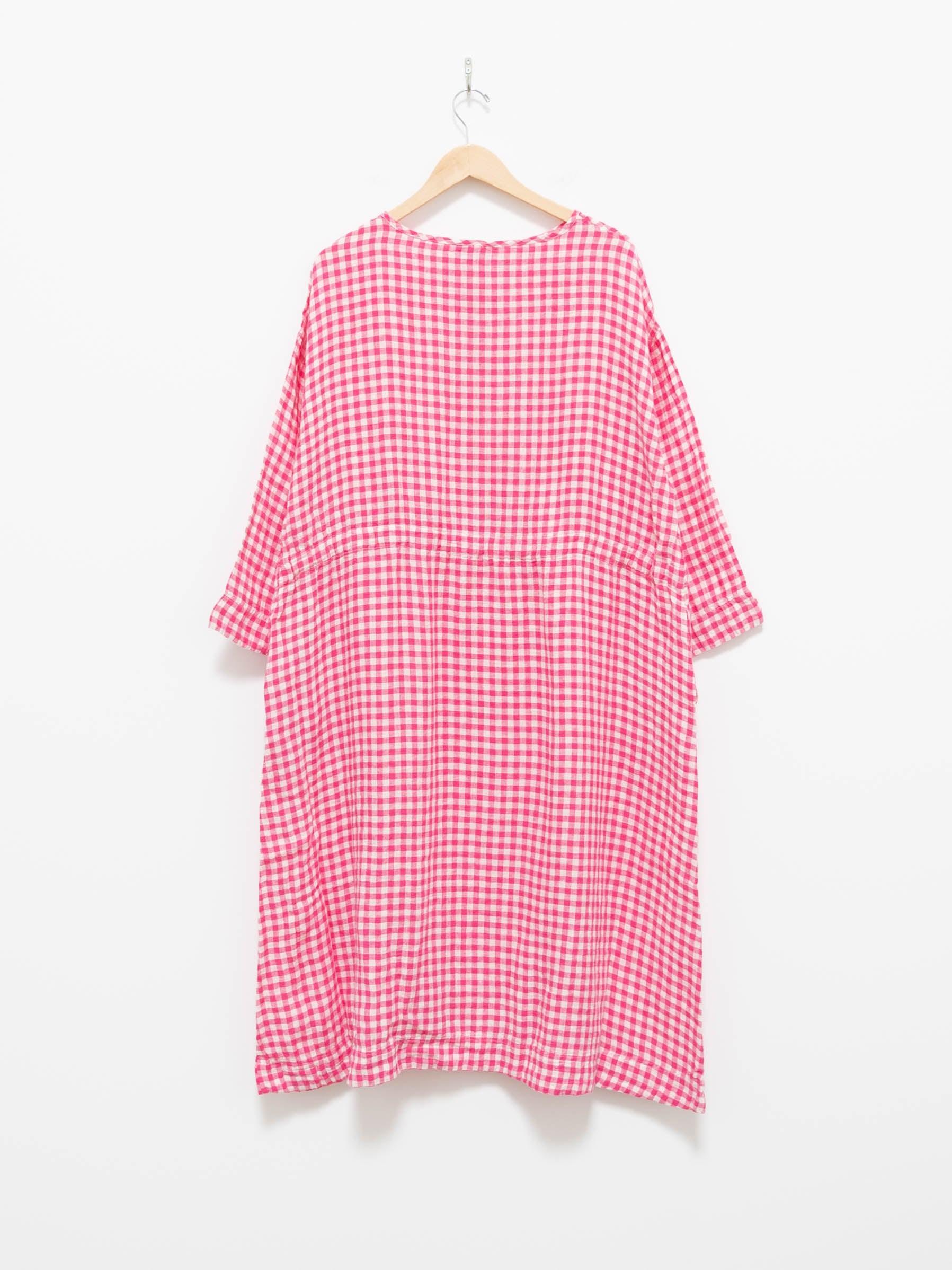 Namu Shop - Ichi Antiquites Linen Gingham Dress - White x Pink